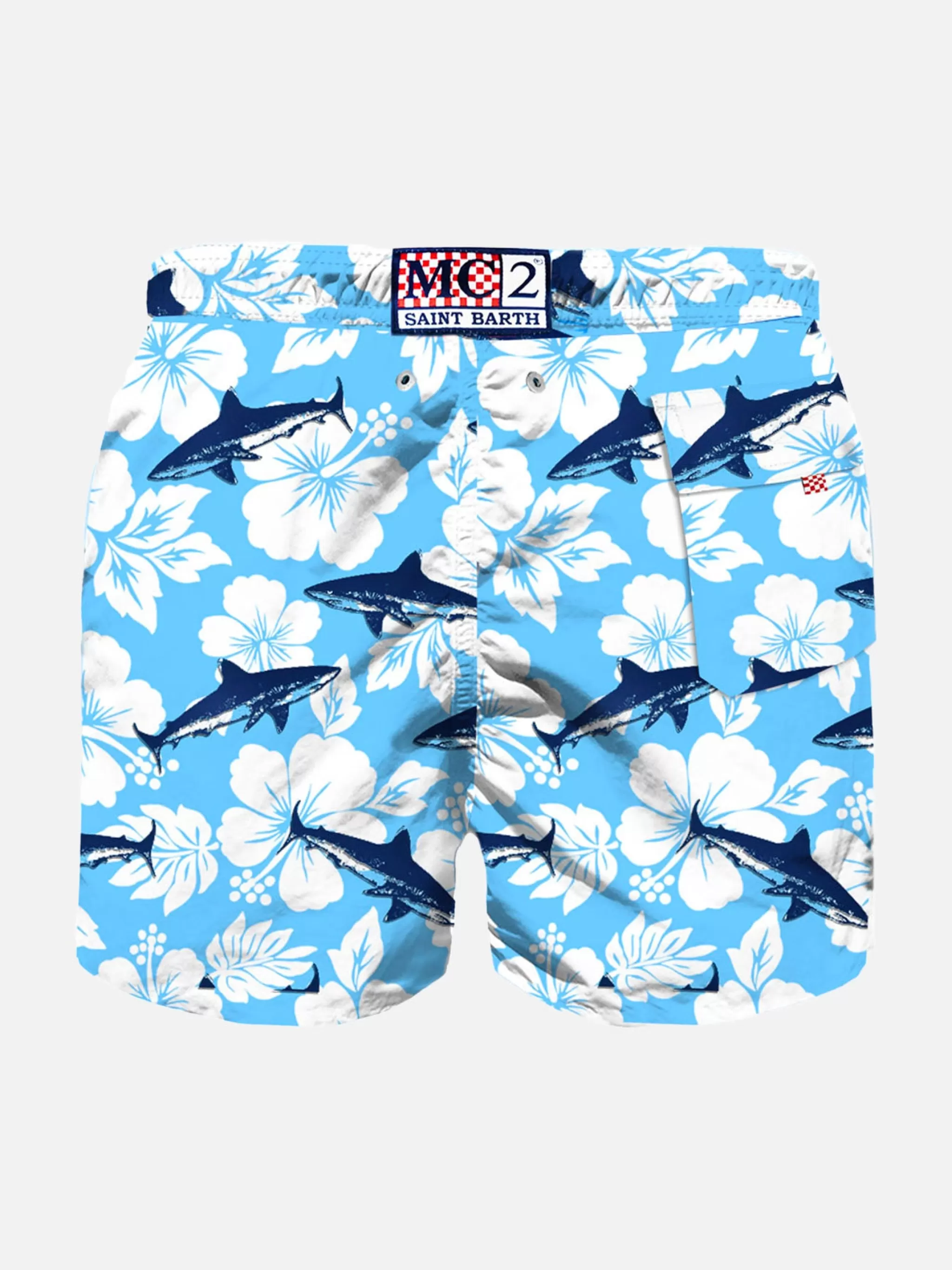 MC2 Saint Barth Boy swim shorts with flocked shark print Cheap