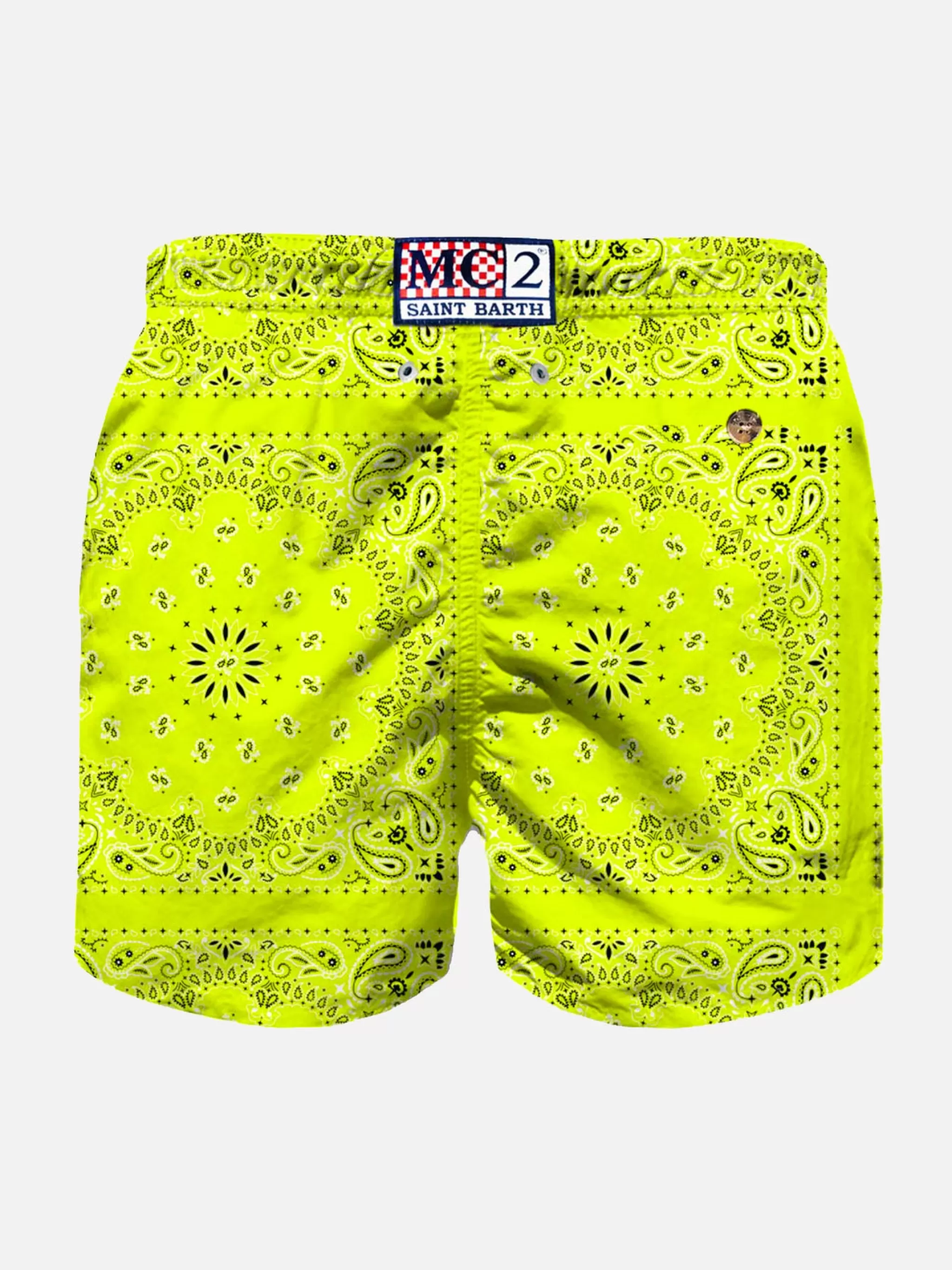 MC2 Saint Barth Boy swim shorts with fluo yellow bandanna print Cheap