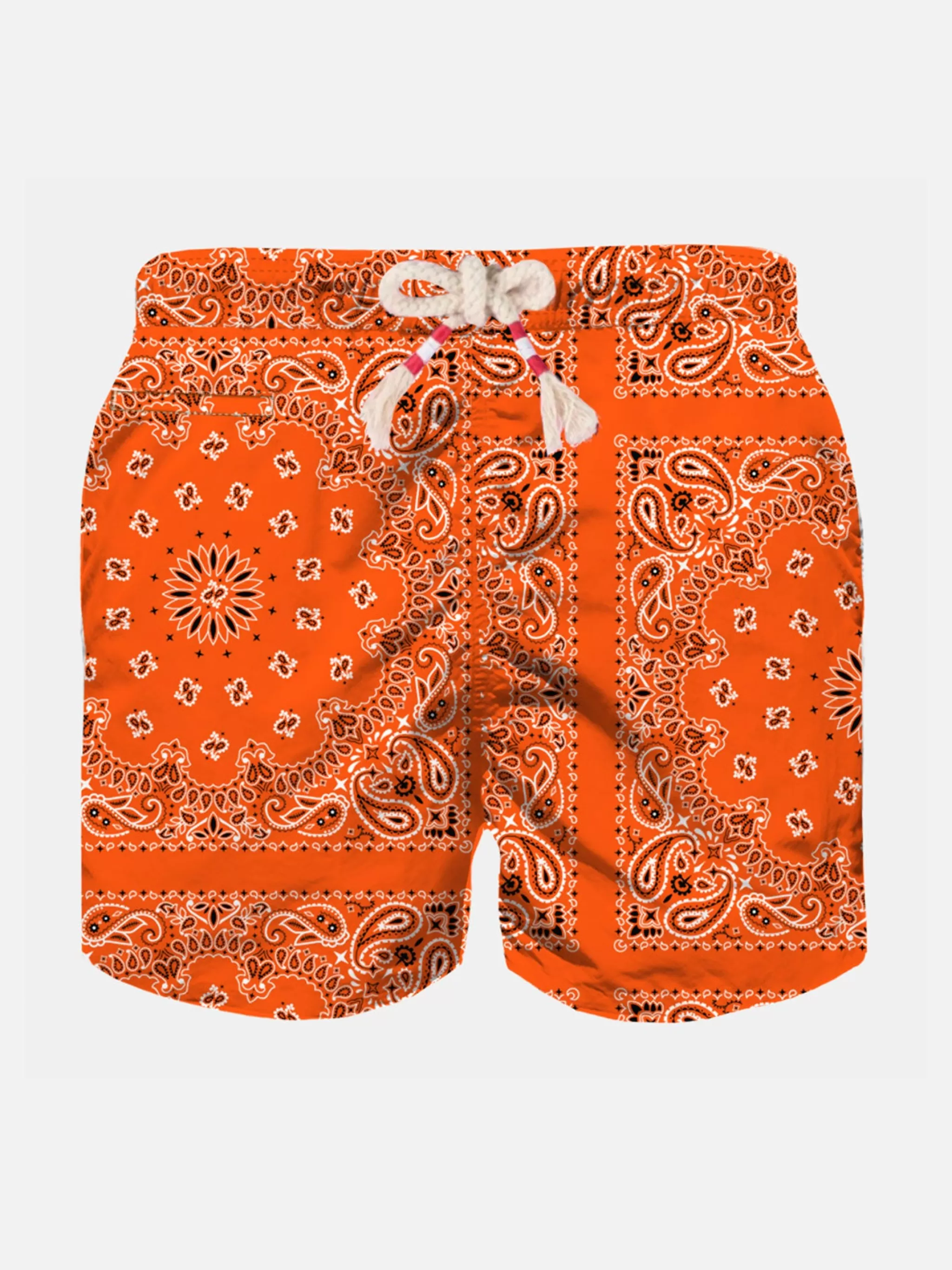 MC2 Saint Barth Boy swim shorts with orange bandanna print Store