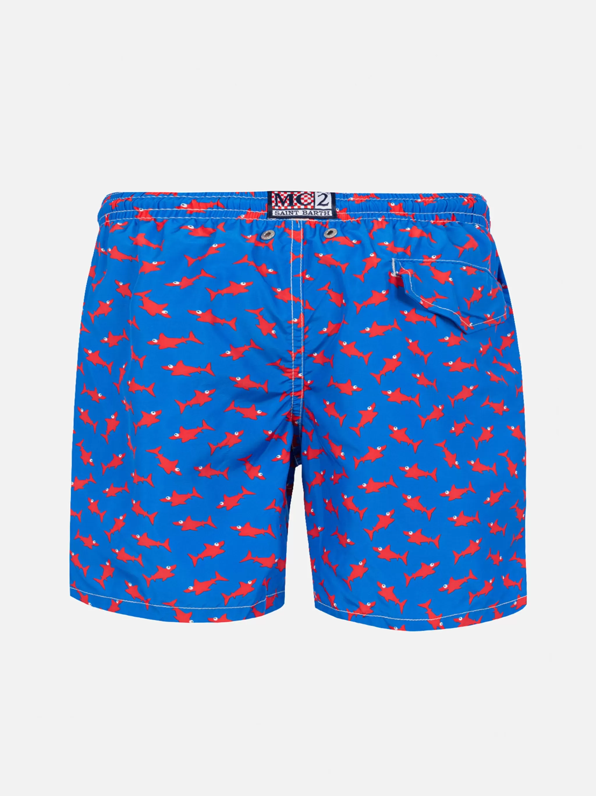 MC2 Saint Barth Boy swim shorts with red shark print Best Sale