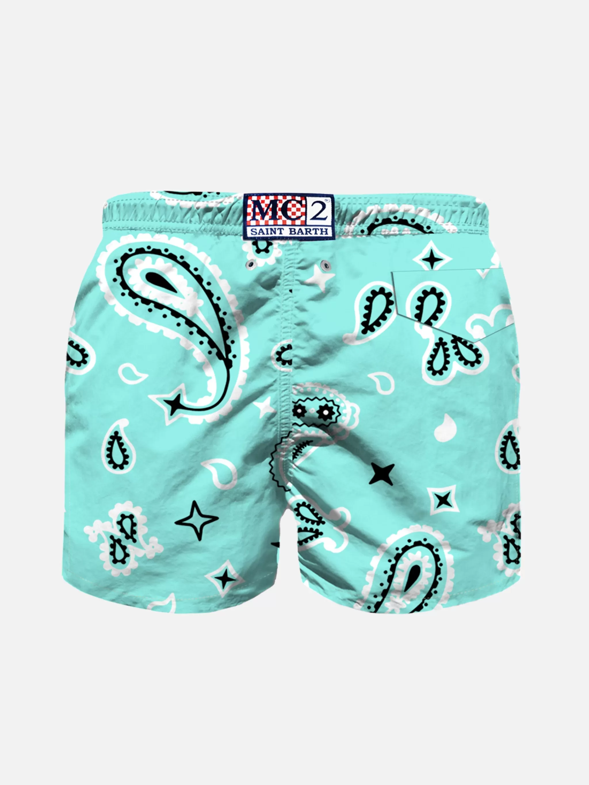 MC2 Saint Barth Boy water green swim shorts with bandanna pattern Best