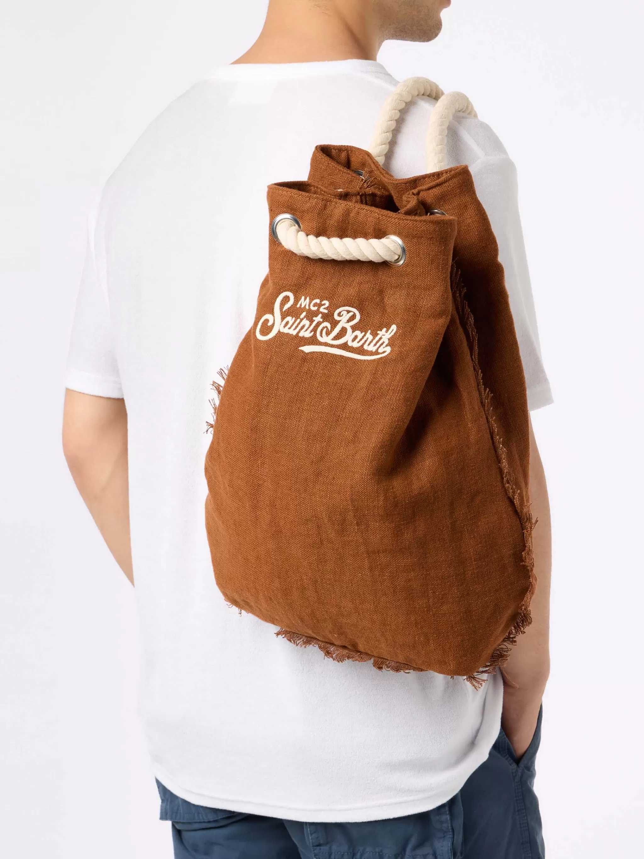 MC2 Saint Barth Brown boat linen backpack Store