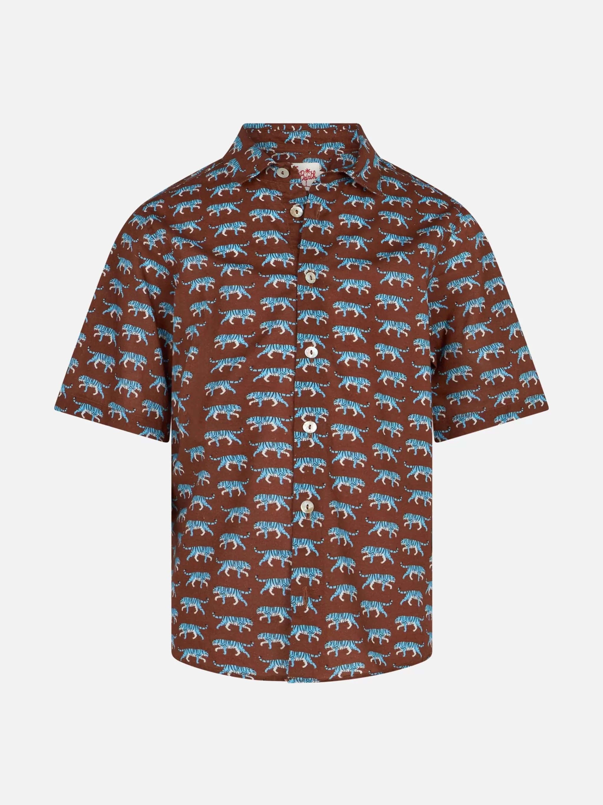 MC2 Saint Barth Brown Boy muslin cotton shirt Sharouk with tiger print Discount