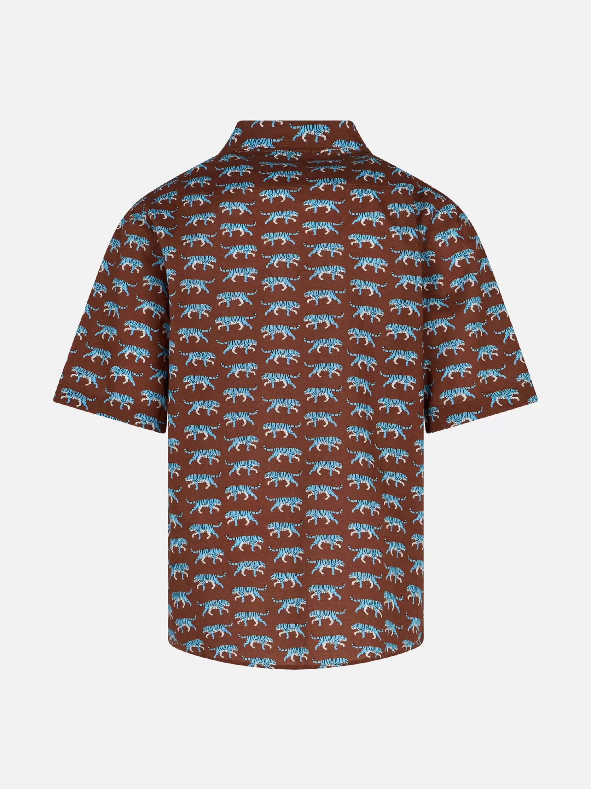 MC2 Saint Barth Brown Boy muslin cotton shirt Sharouk with tiger print Discount