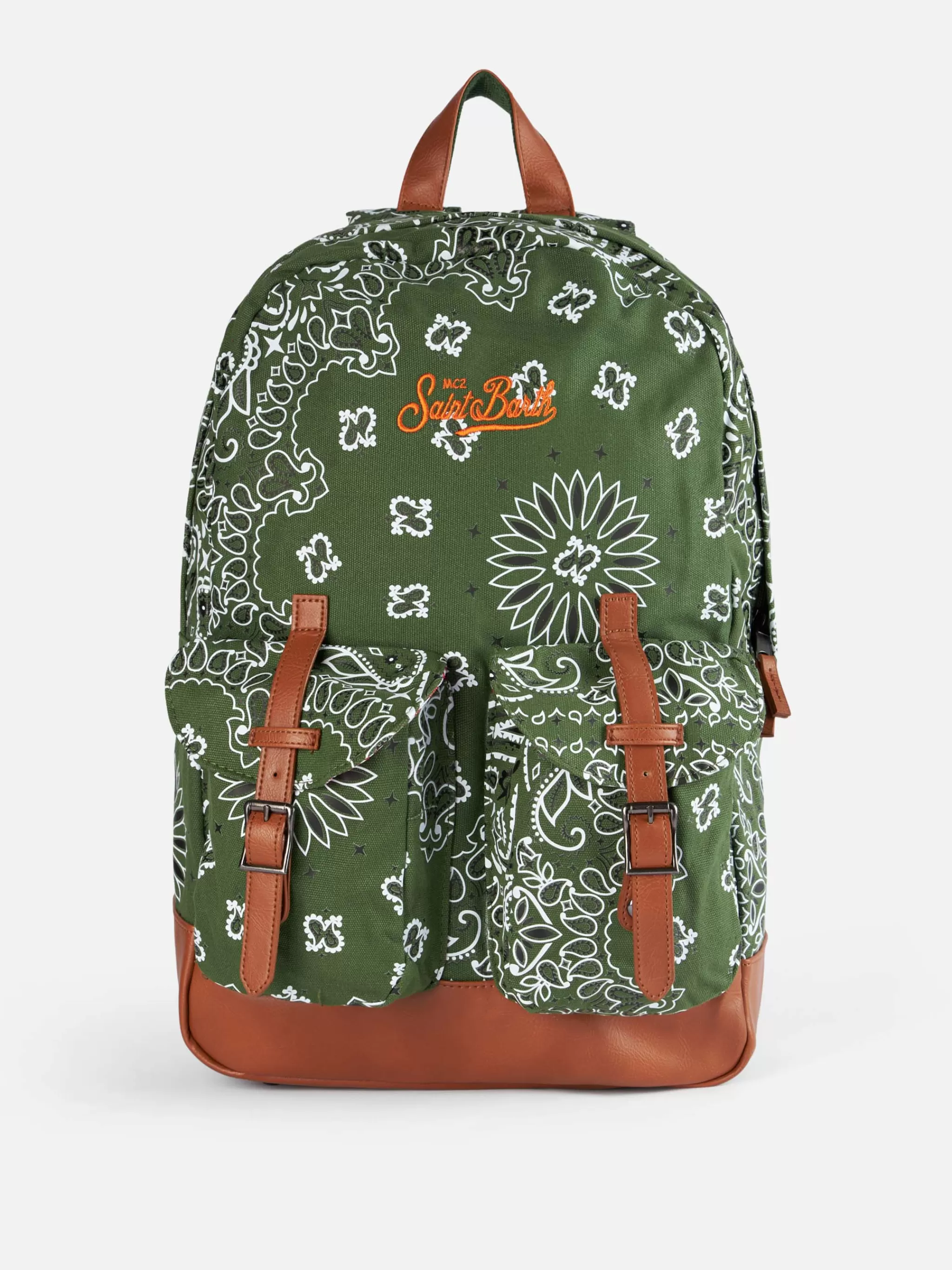 MC2 Saint Barth Canvas backpack Cody with green bandanna print Store