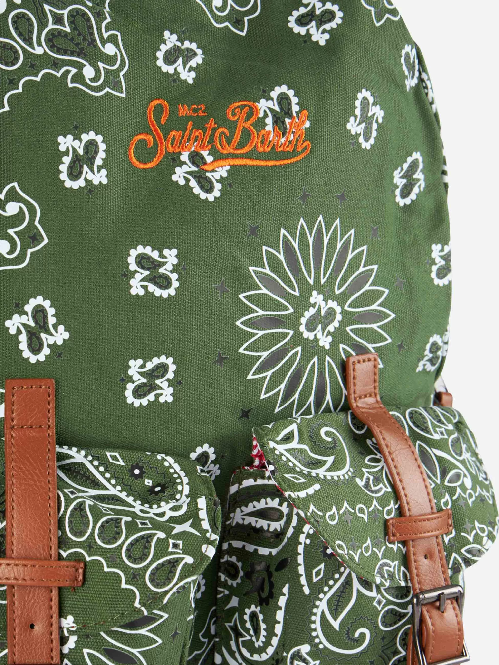 MC2 Saint Barth Canvas backpack Cody with green bandanna print Store