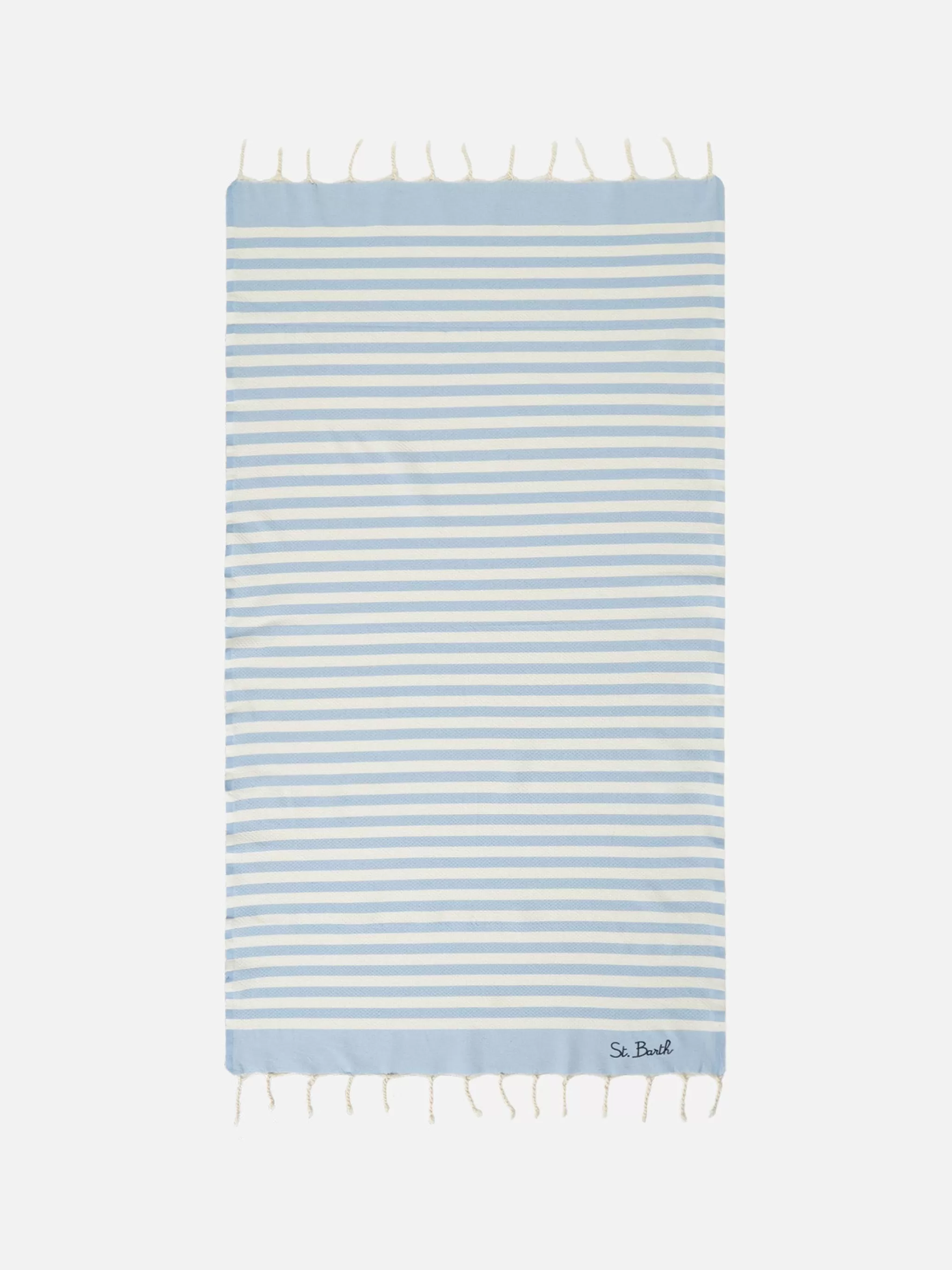 MC2 Saint Barth Cotton beach towel Fouta with light blue striped print Clearance