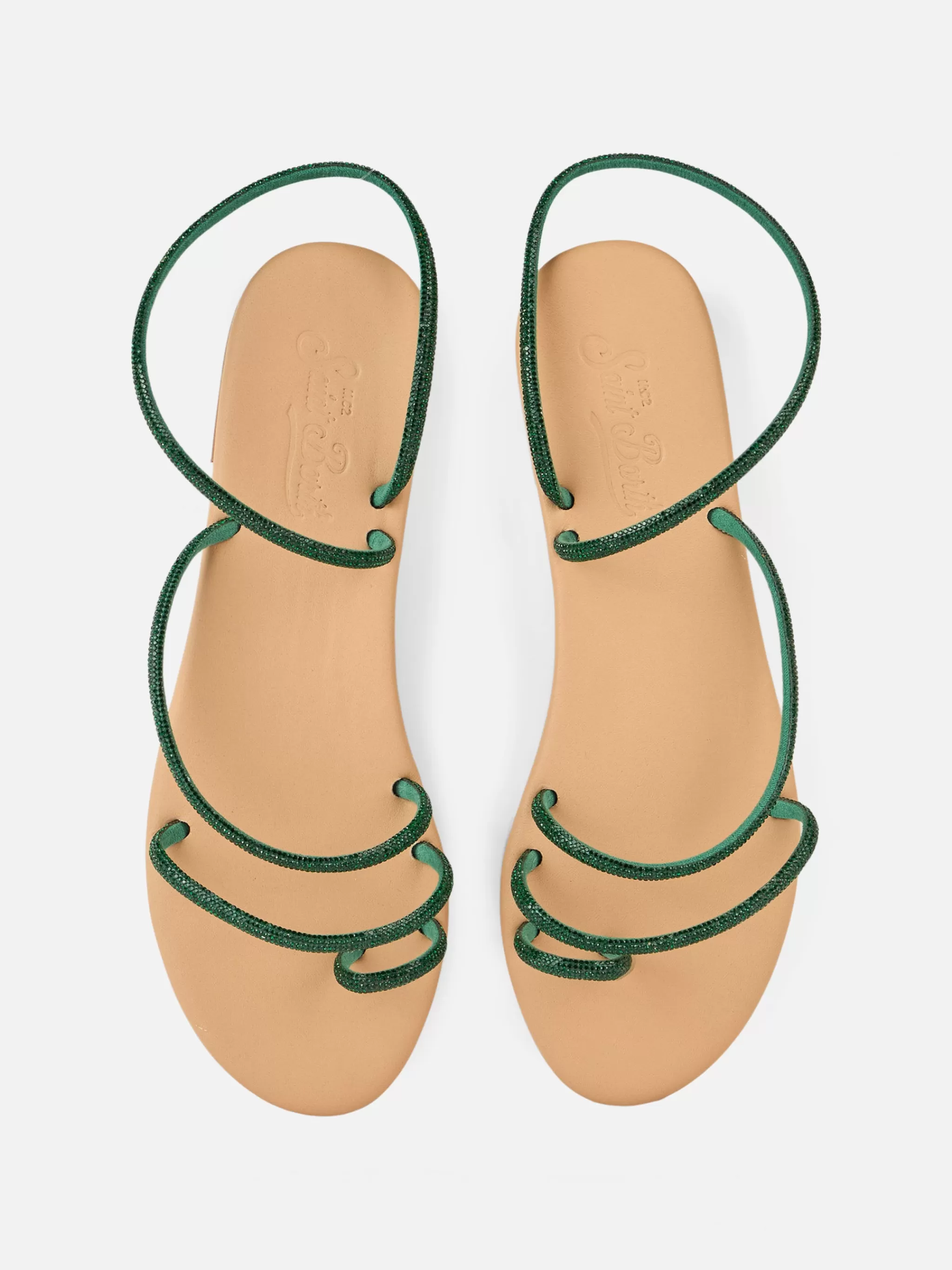 MC2 Saint Barth Flat Ring Sandals with green rhinestones Online