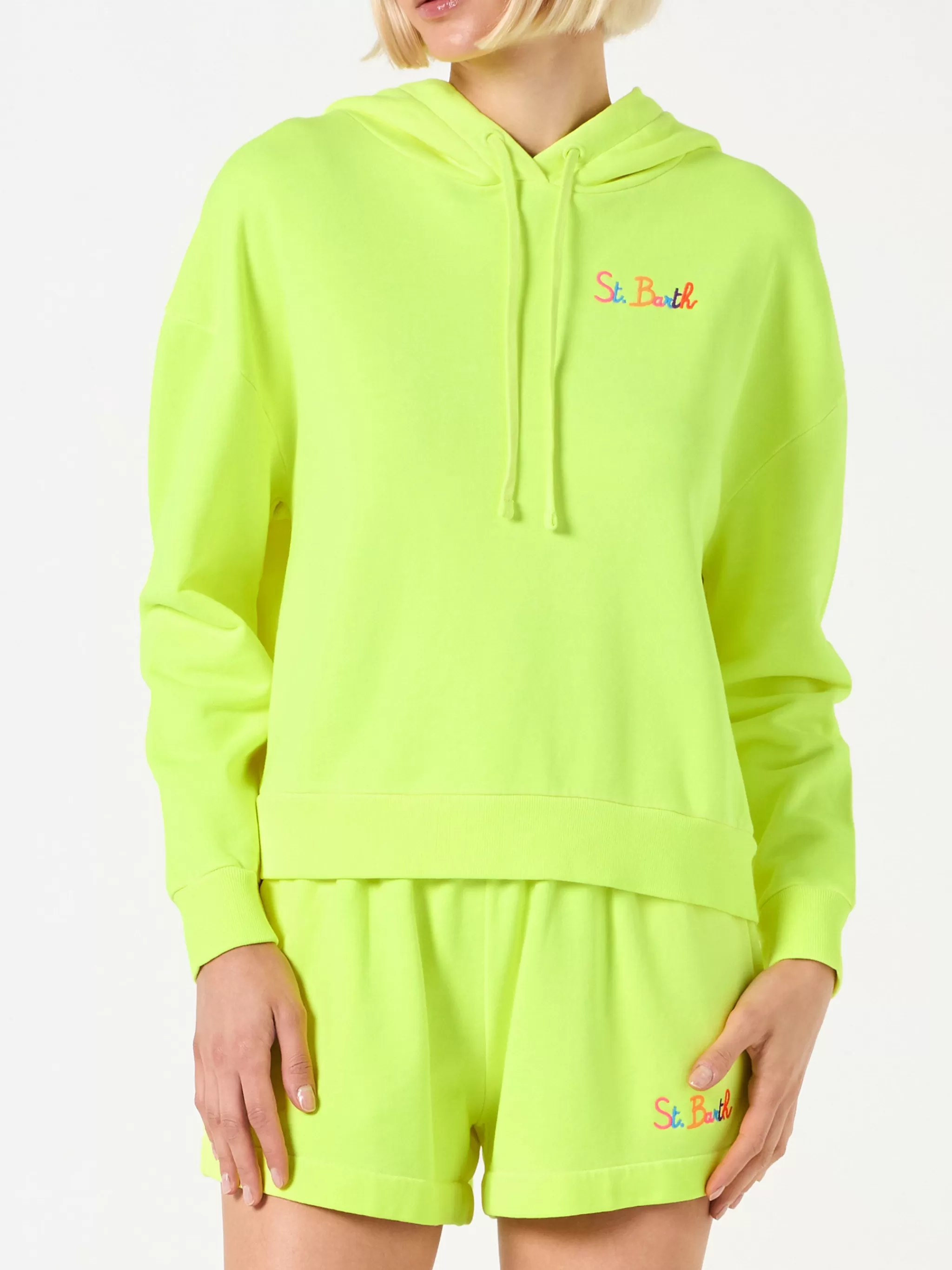 MC2 Saint Barth Fluo yellow hoodie with St. Barth embroidery Online