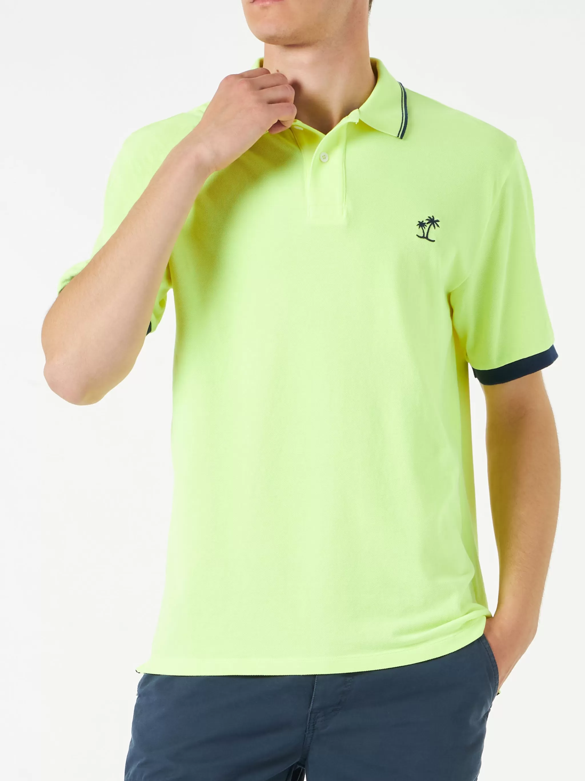 MC2 Saint Barth Fluo yellow piquet polo with St. Barth logo Flash Sale