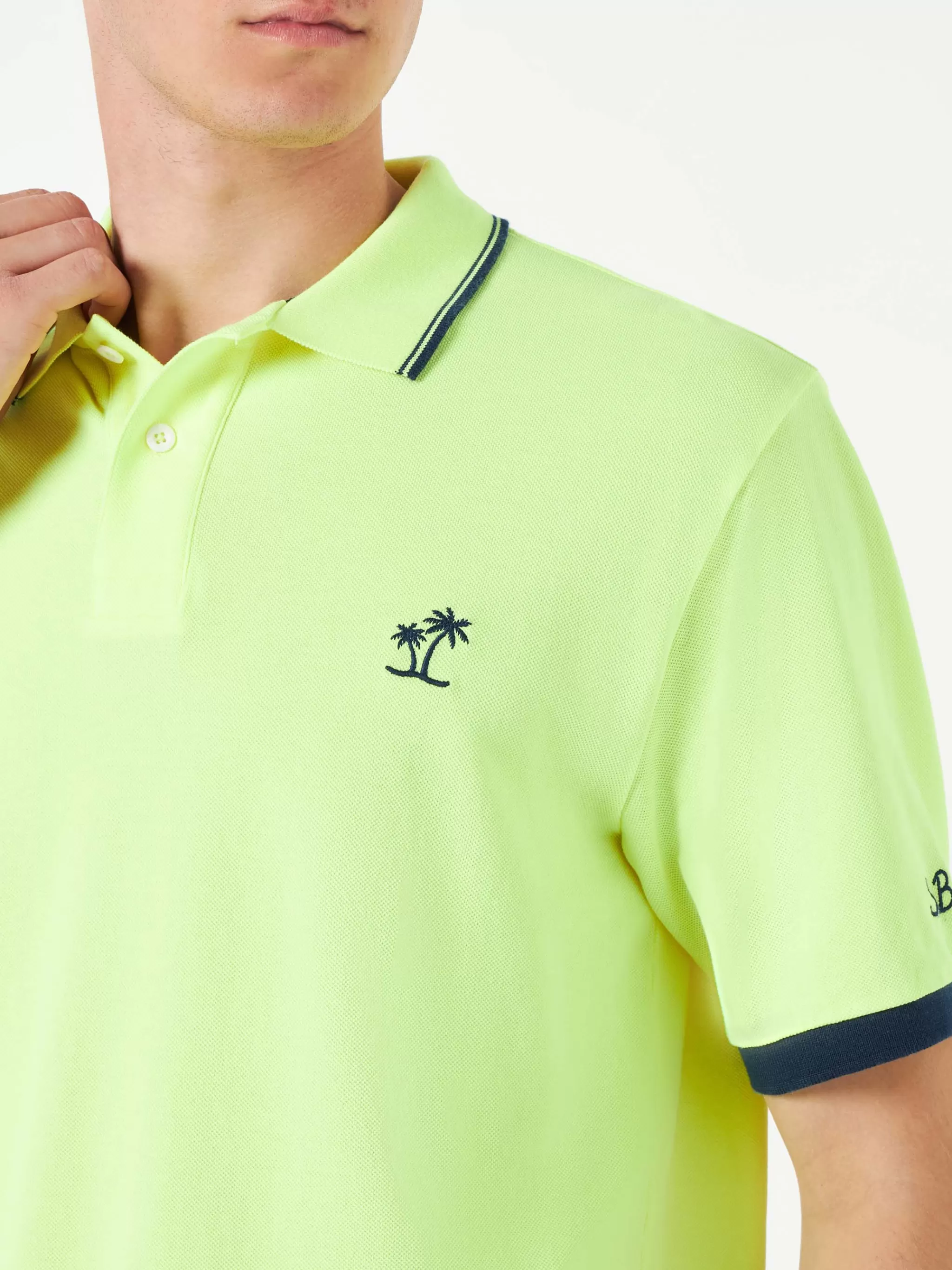 MC2 Saint Barth Fluo yellow piquet polo with St. Barth logo Flash Sale