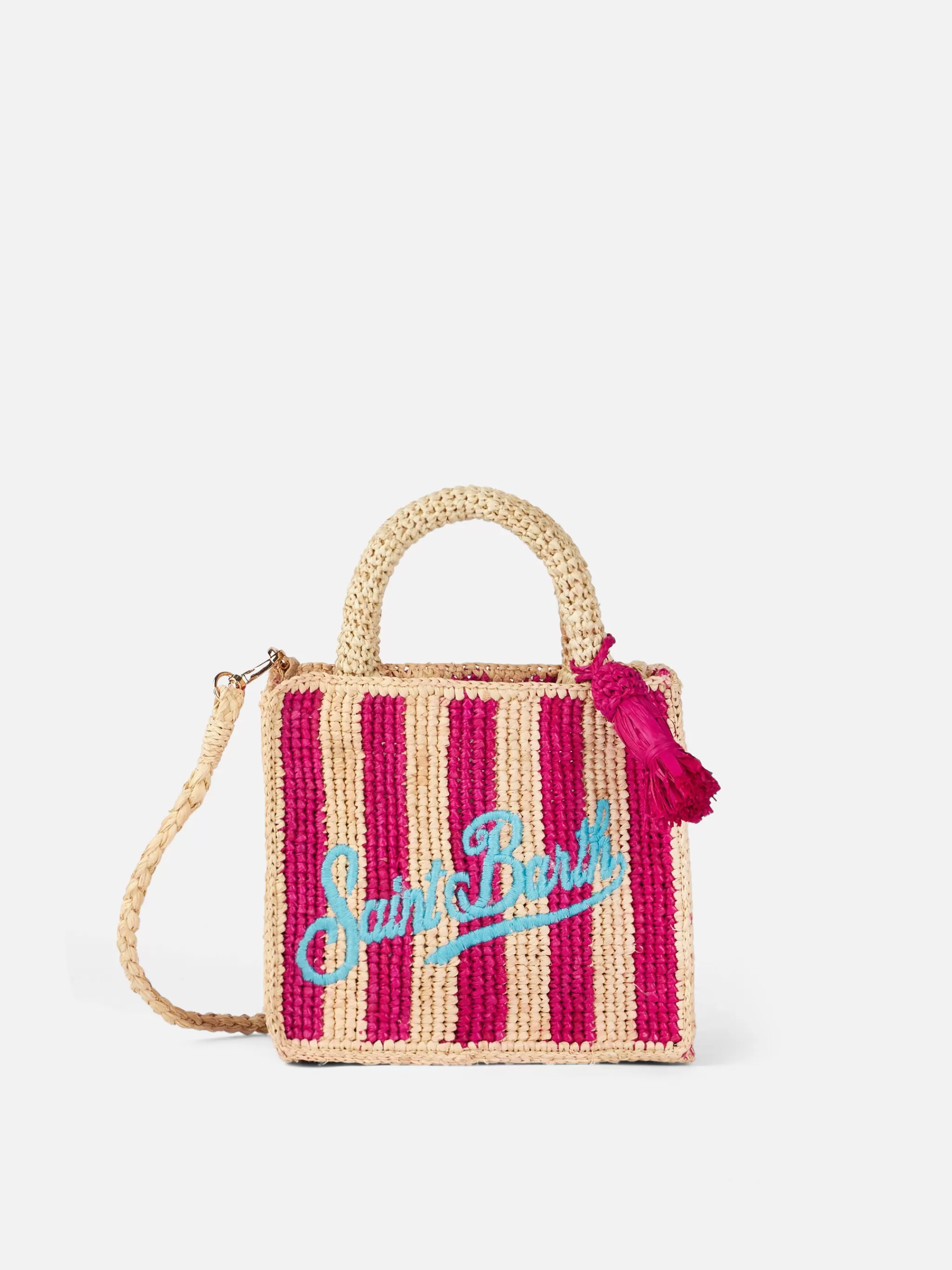 MC2 Saint Barth Fuchsia striped Mini Vanity Raffia bag with embroidery Best