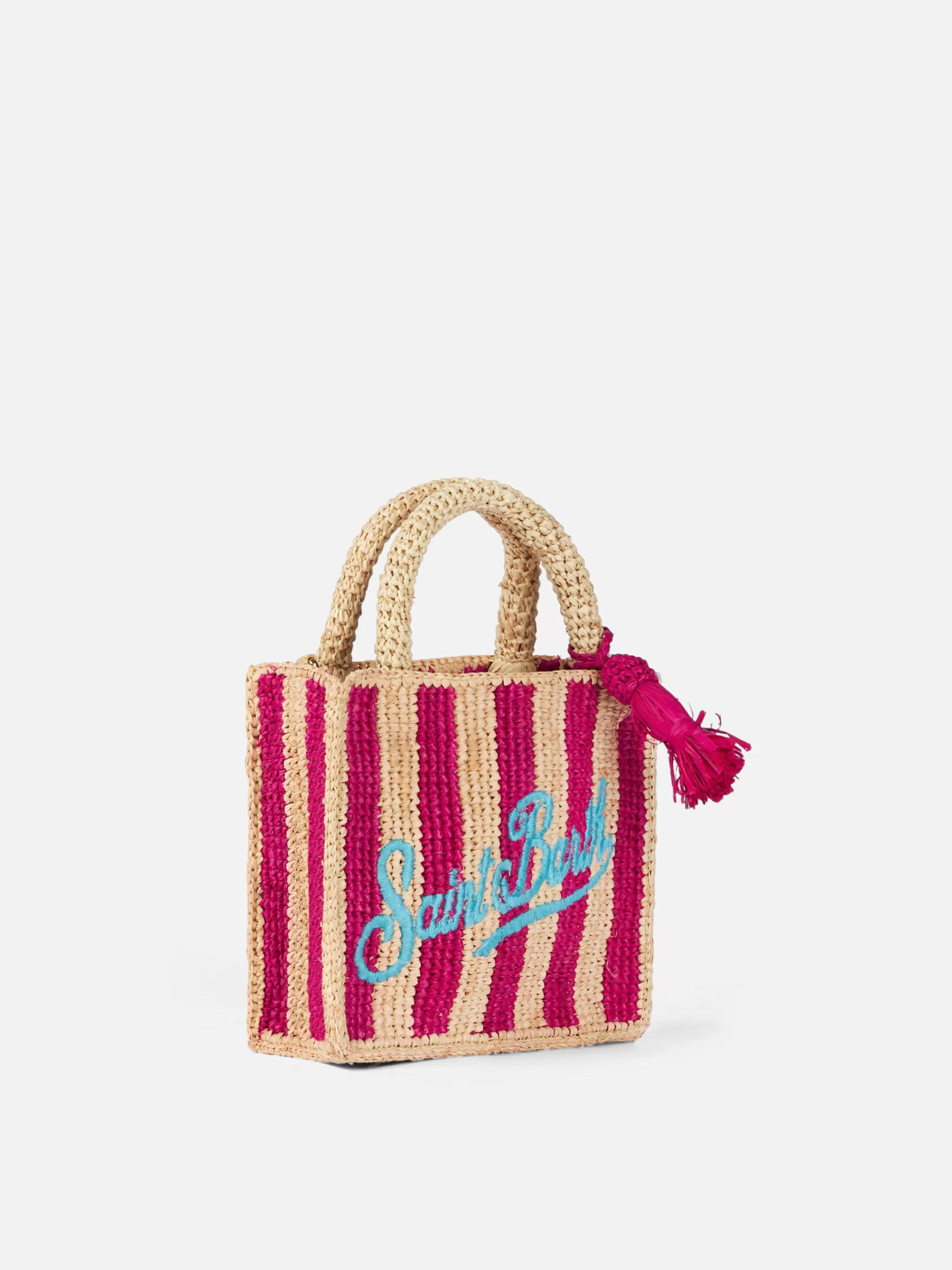 MC2 Saint Barth Fuchsia striped Mini Vanity Raffia bag with embroidery Best