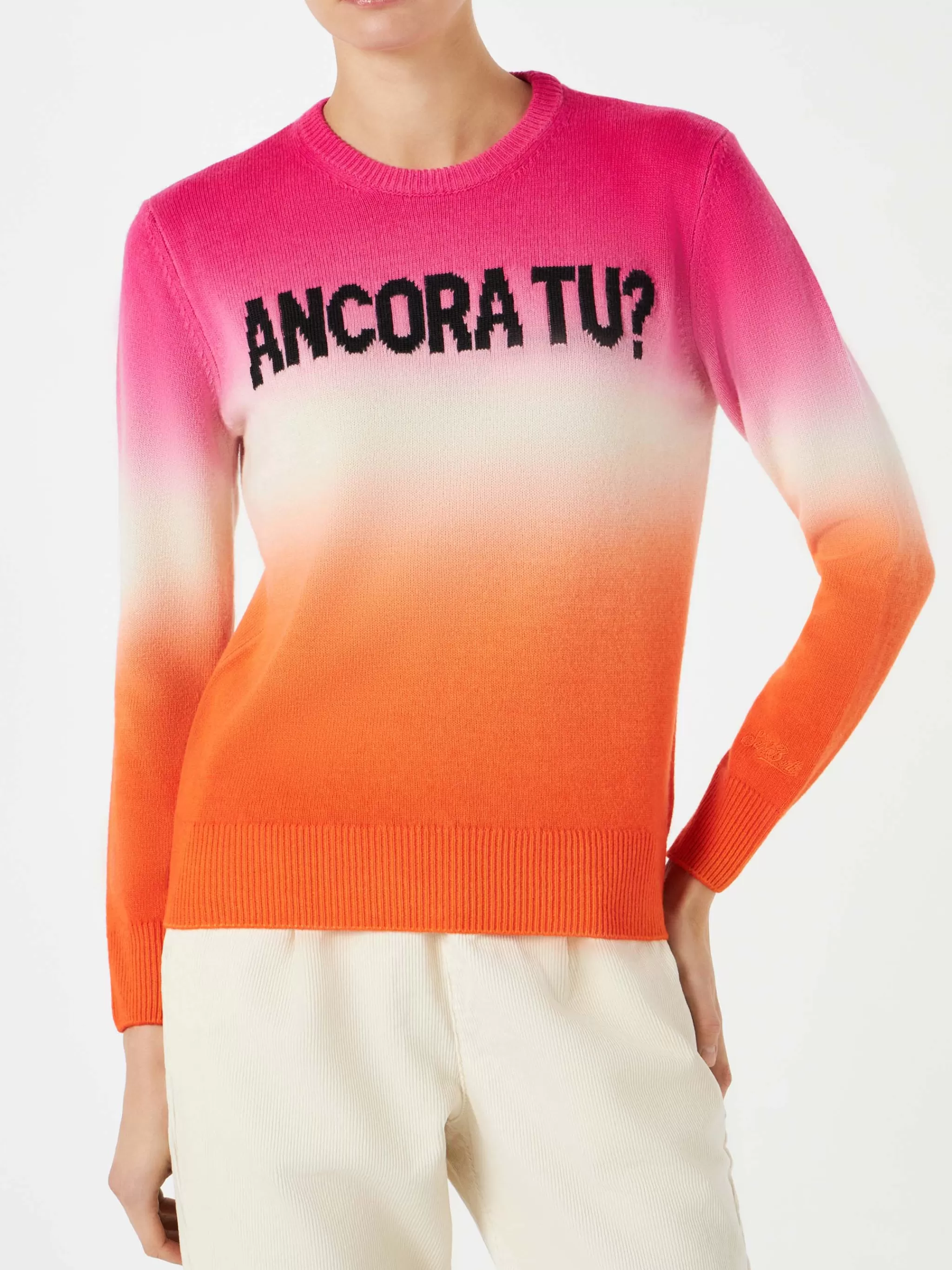MC2 Saint Barth Fucsia and Orange degradé woman sweater Ancora tu writing Fashion