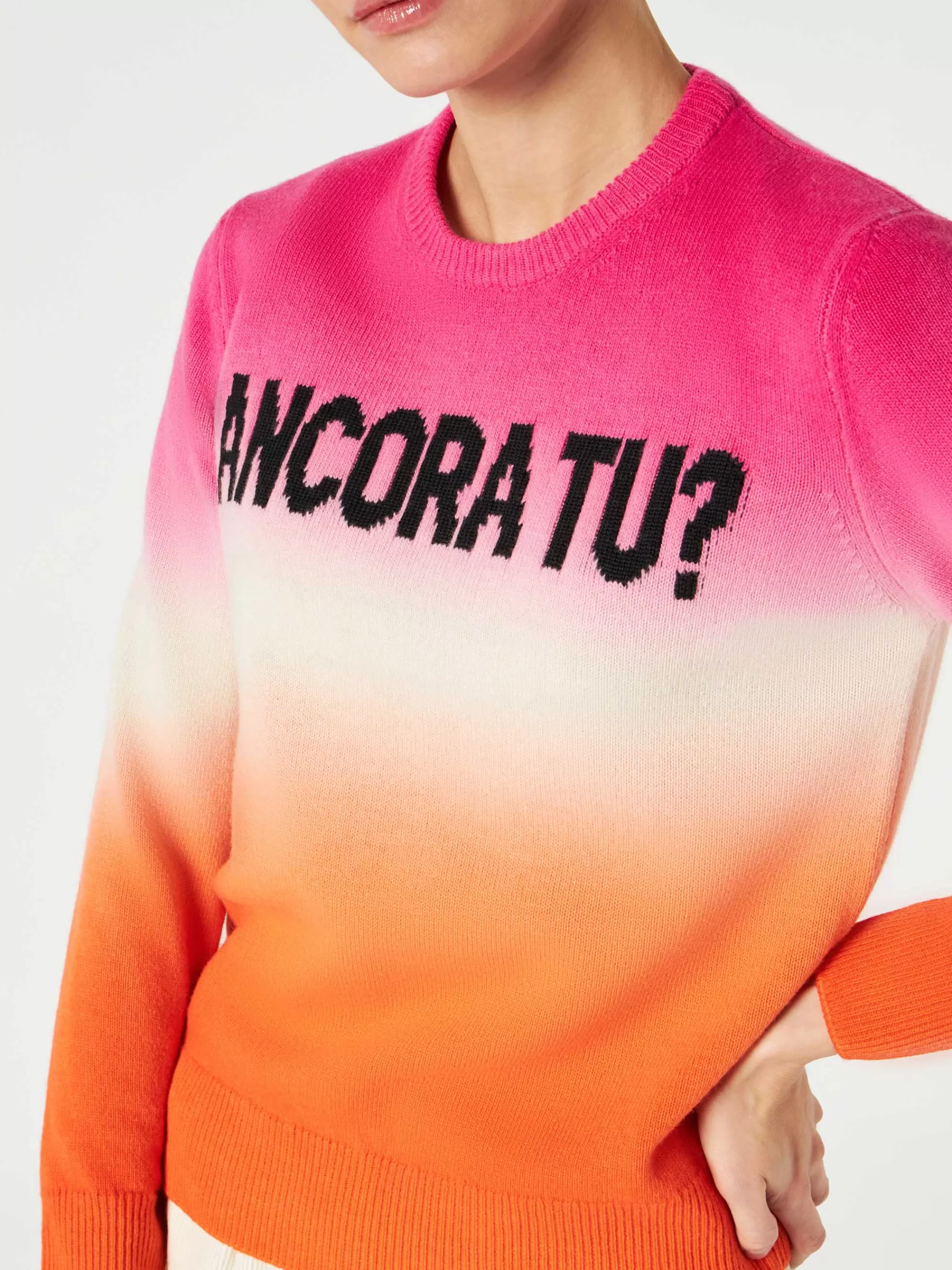 MC2 Saint Barth Fucsia and Orange degradé woman sweater Ancora tu writing Fashion