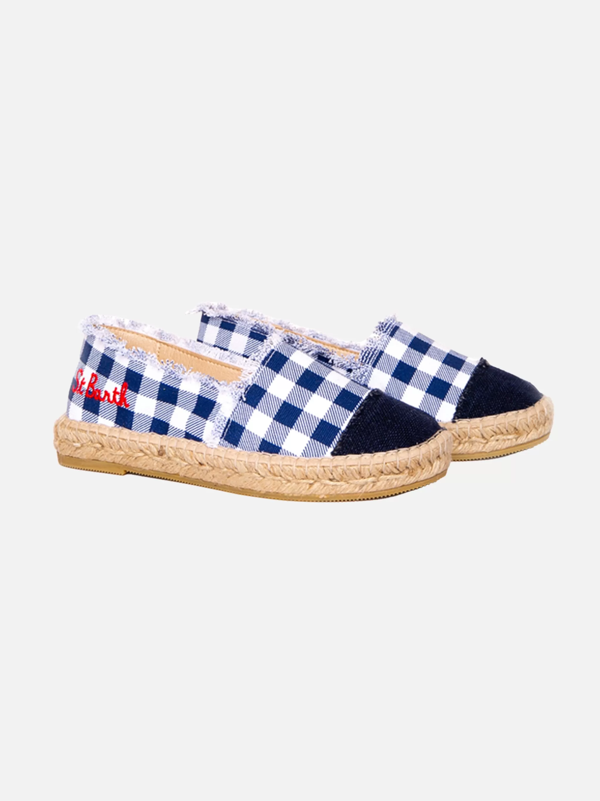 MC2 Saint Barth Gingham print canvas espadrillas with embroidery Discount