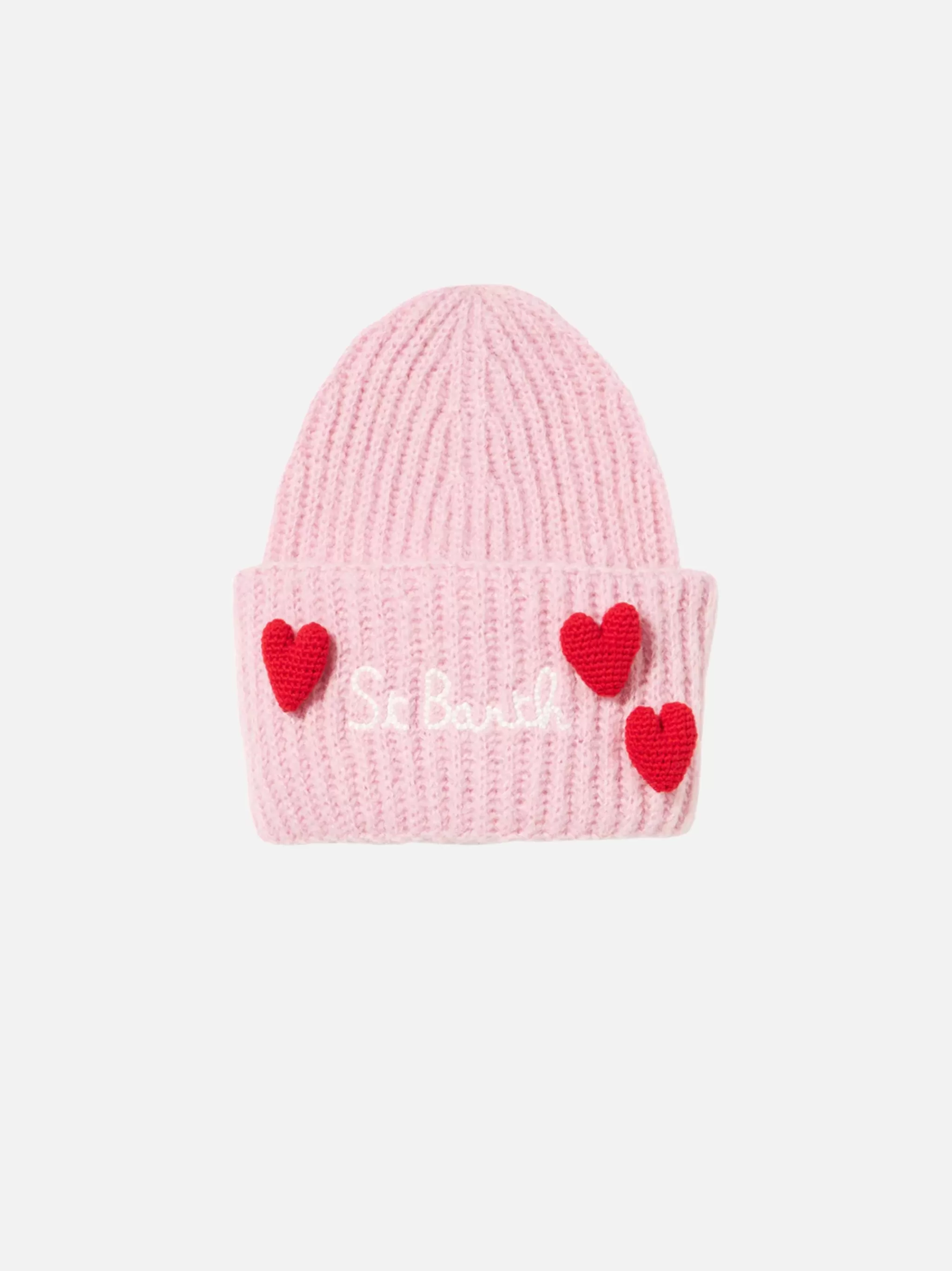 MC2 Saint Barth Girl brushed and ultra soft beanie with hearts appliqués Store