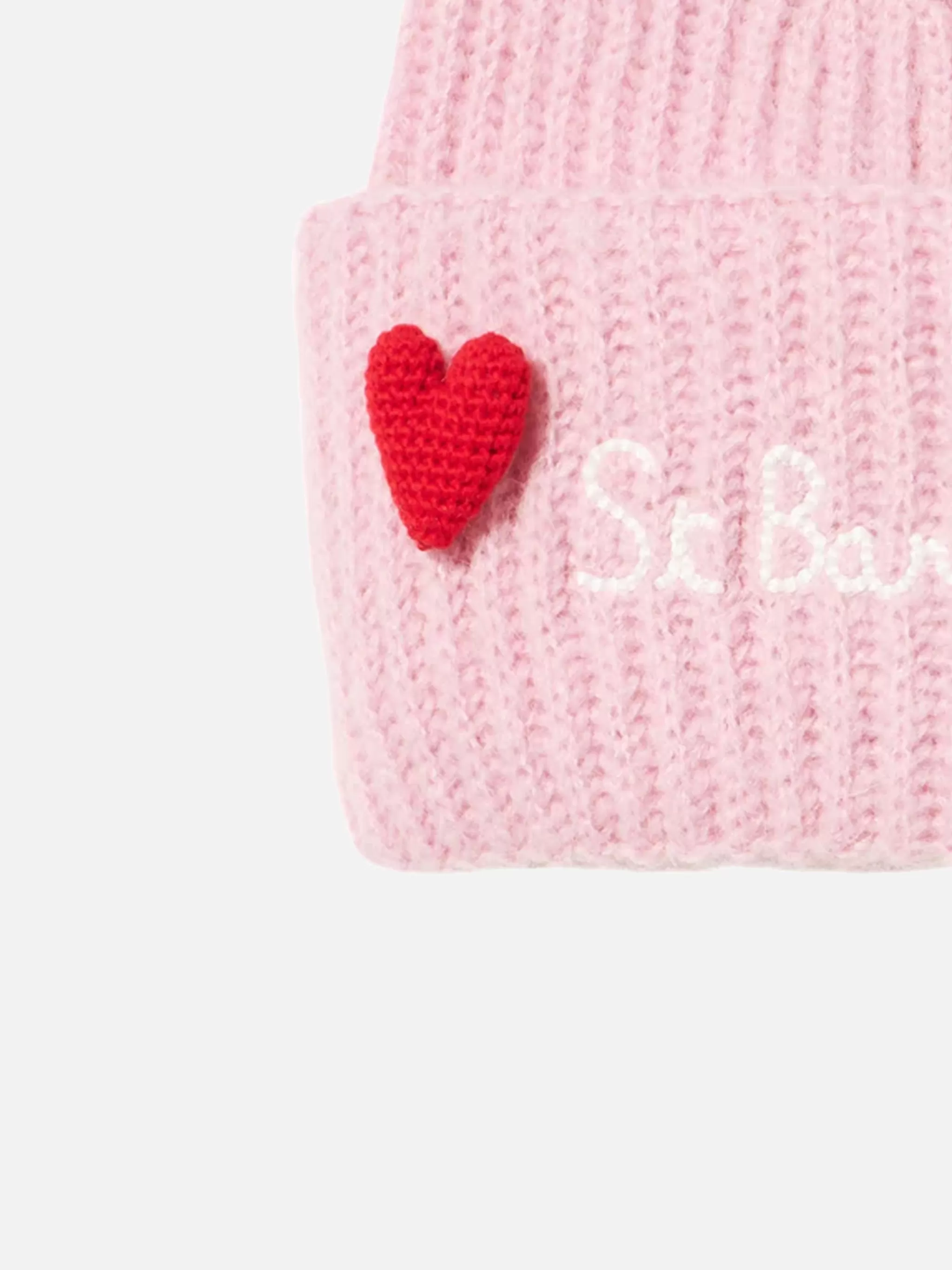 MC2 Saint Barth Girl brushed and ultra soft beanie with hearts appliqués Store