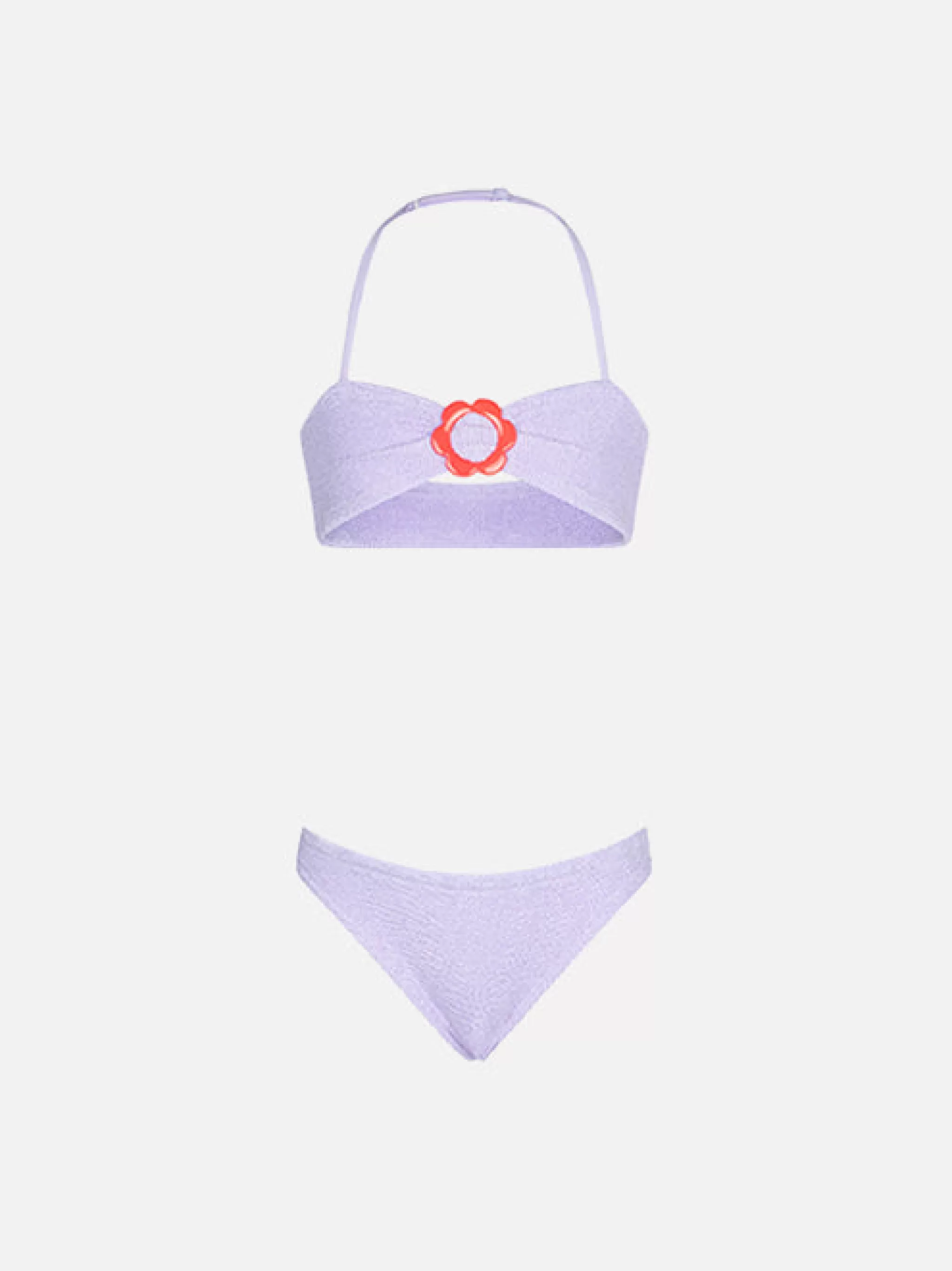 MC2 Saint Barth Girl lilac crinkle bikini with flower ring Flash Sale