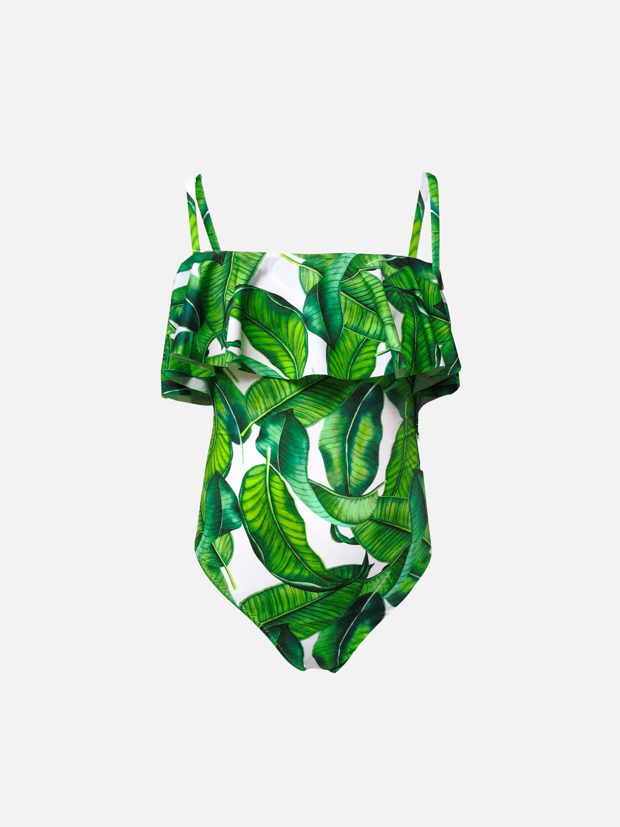 MC2 Saint Barth Girl one piece swimsuit with banana leaves print Flash Sale