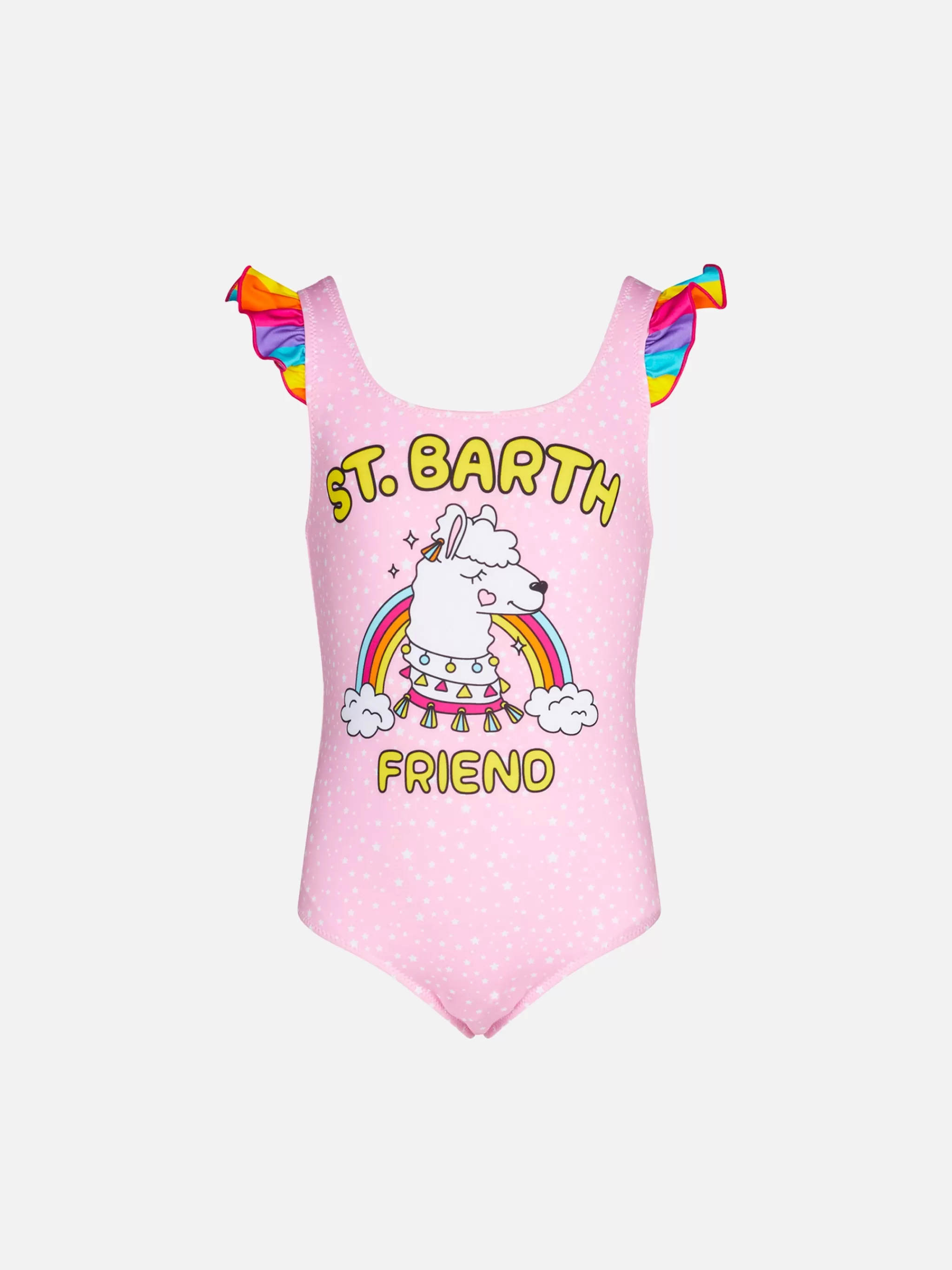 MC2 Saint Barth Girl one piece swimsuit with St. Barth Friend print Store