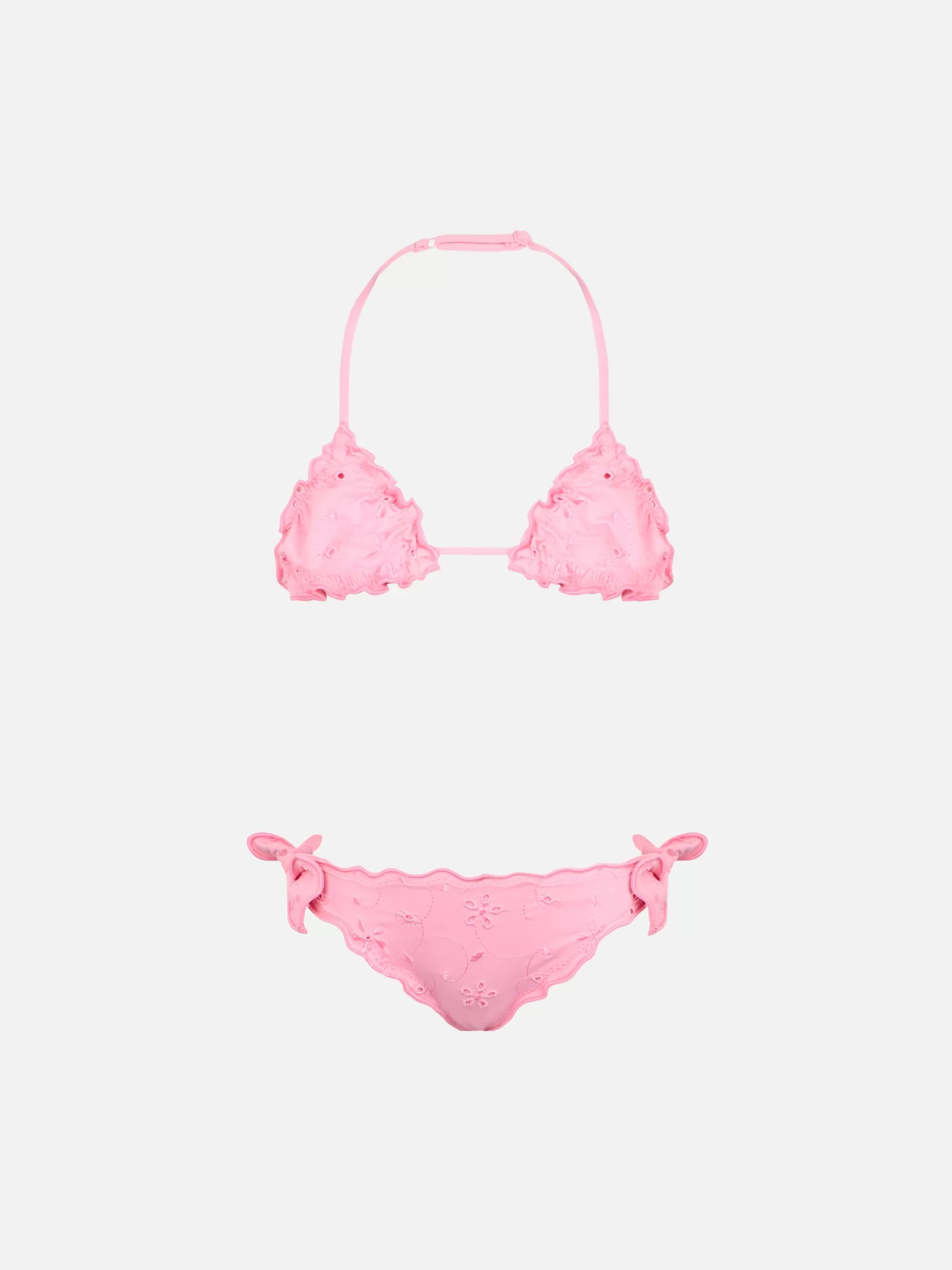 MC2 Saint Barth Girl pink classic triangle bikini Cris with Sangallo embroidery Best Sale