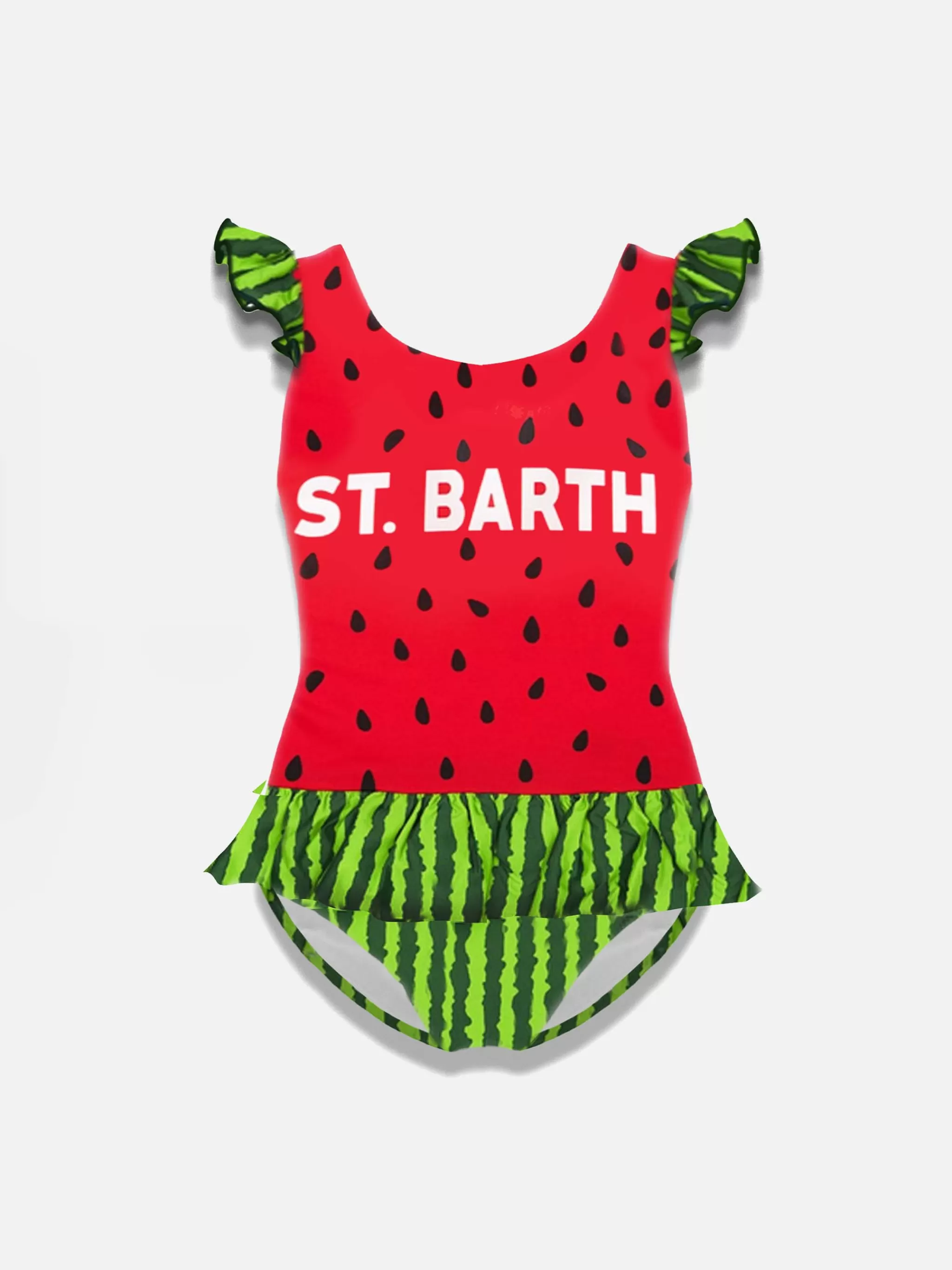 MC2 Saint Barth Girl ruffled one piece swimsuit with watermelon print Store