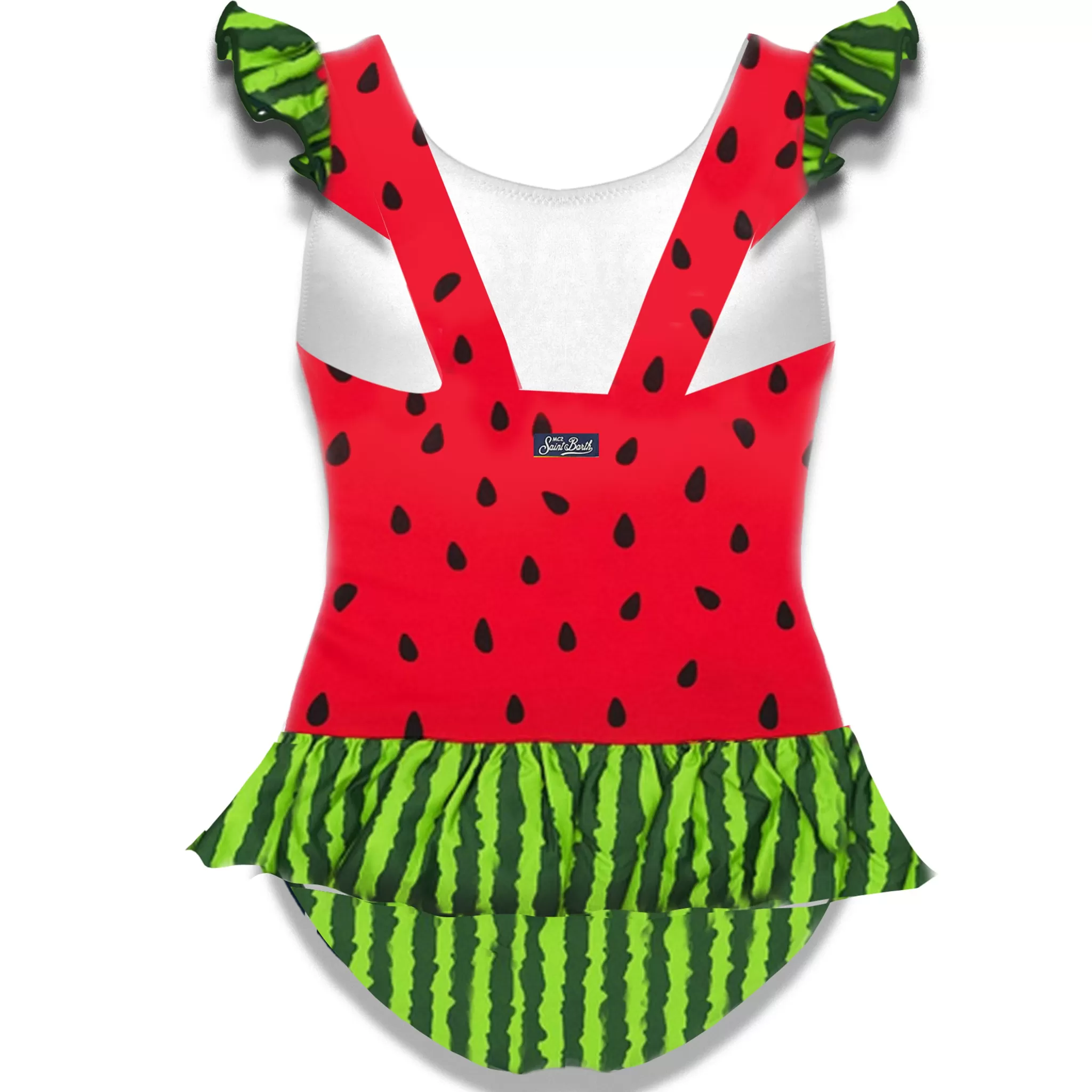 MC2 Saint Barth Girl ruffled one piece swimsuit with watermelon print Store