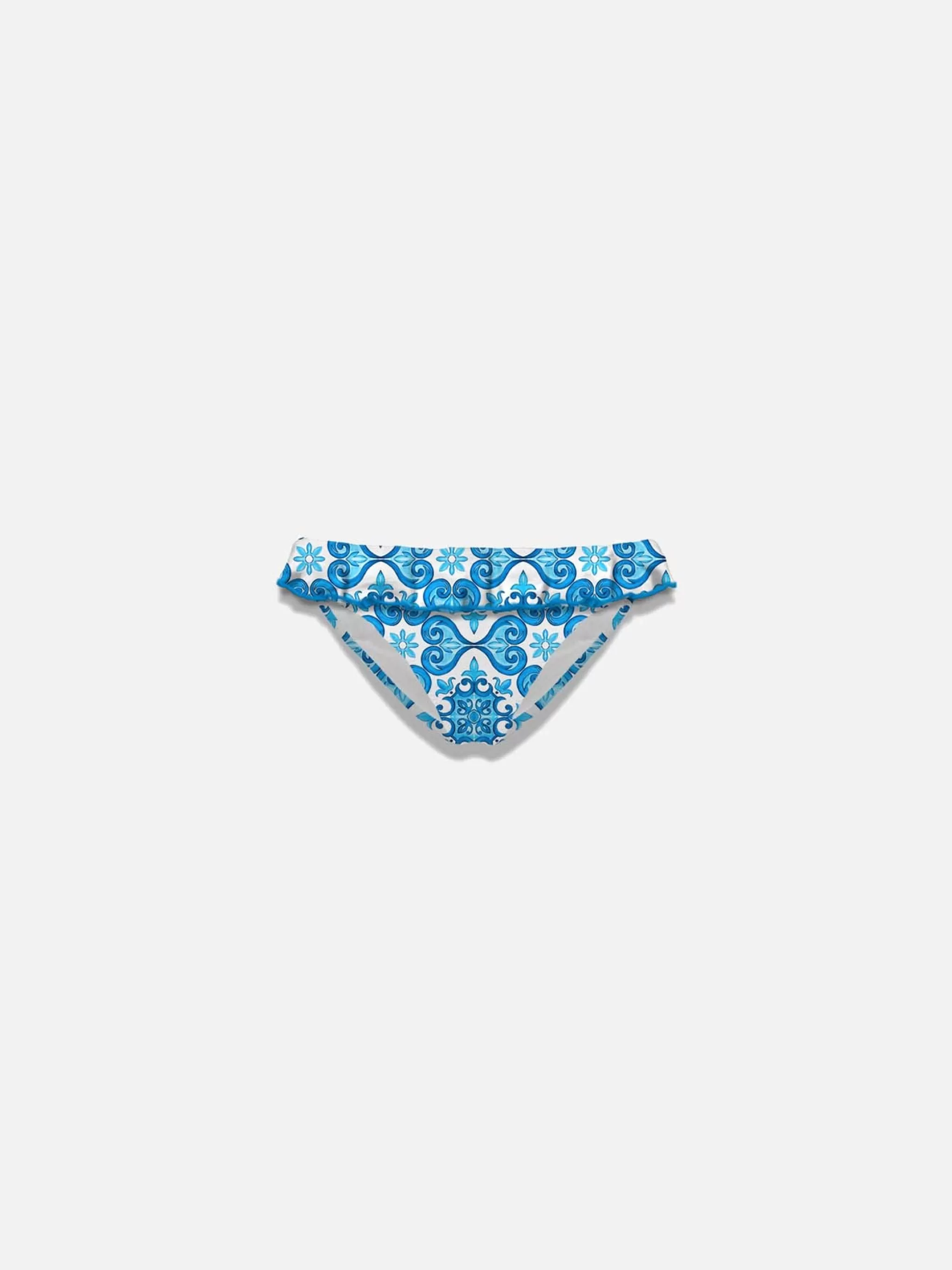 MC2 Saint Barth Girl ruffled swim briefs with majolica print Fashion