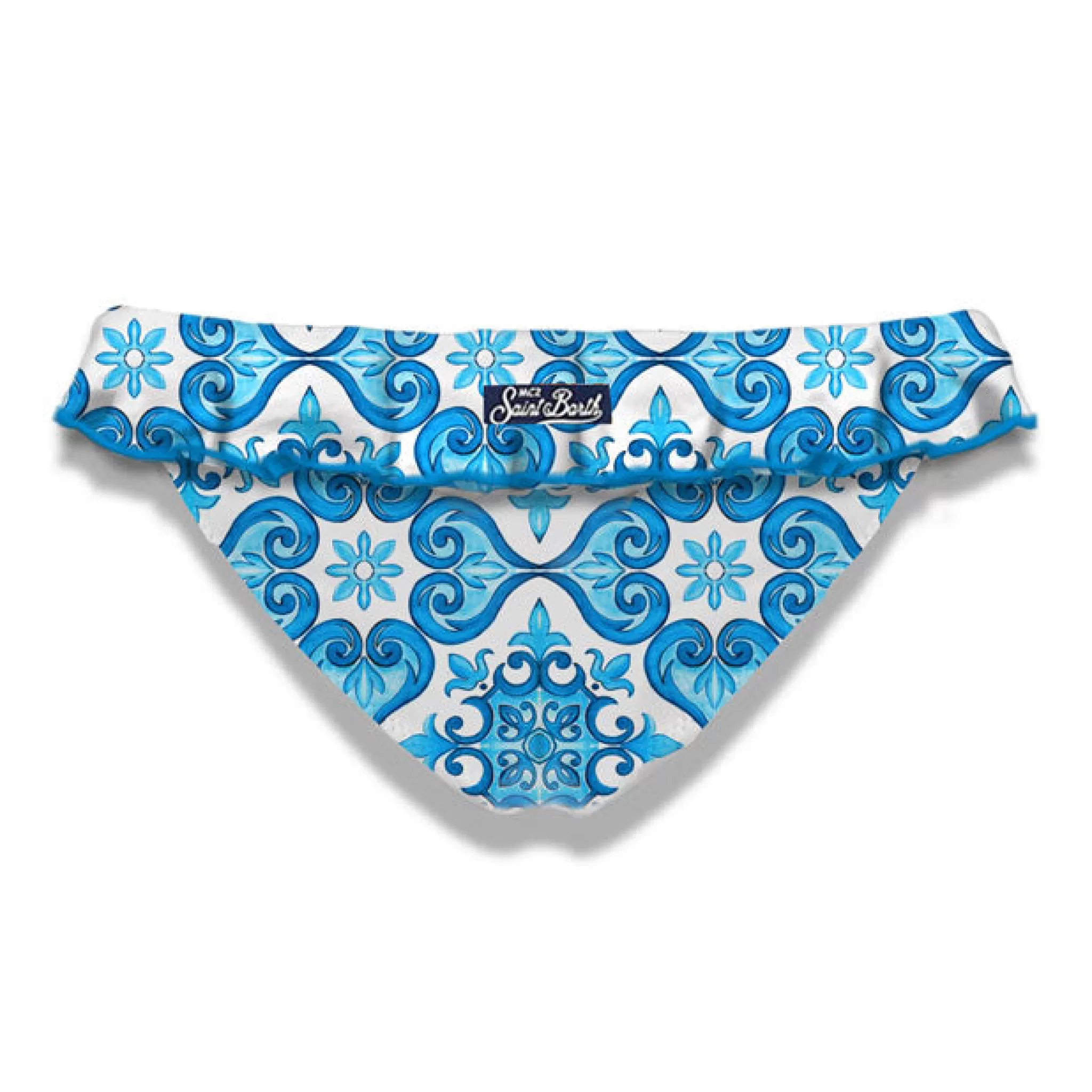 MC2 Saint Barth Girl ruffled swim briefs with majolica print Fashion