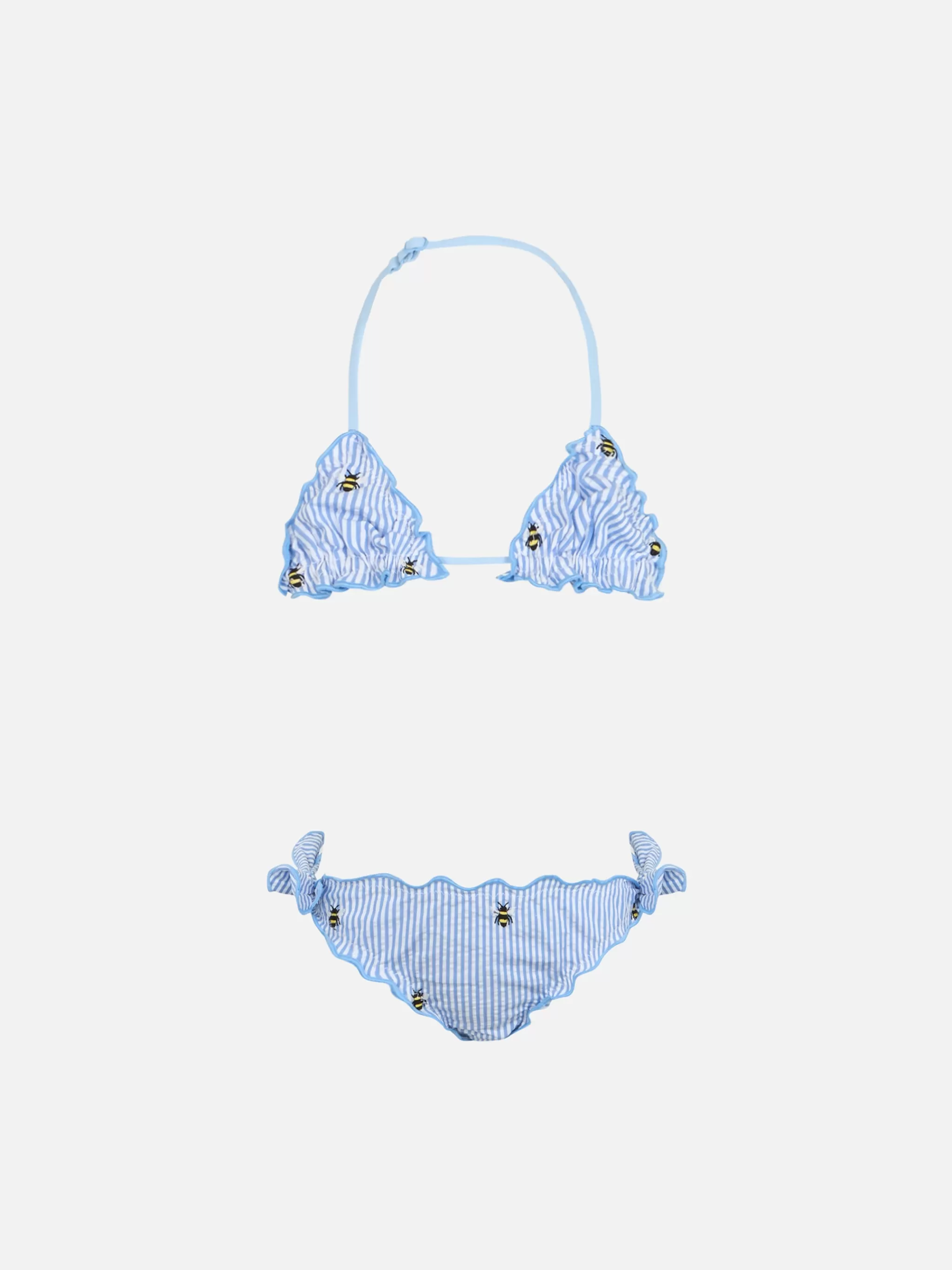 MC2 Saint Barth Girl seersucker classic triangle bikini Cris with bee embroidery Best