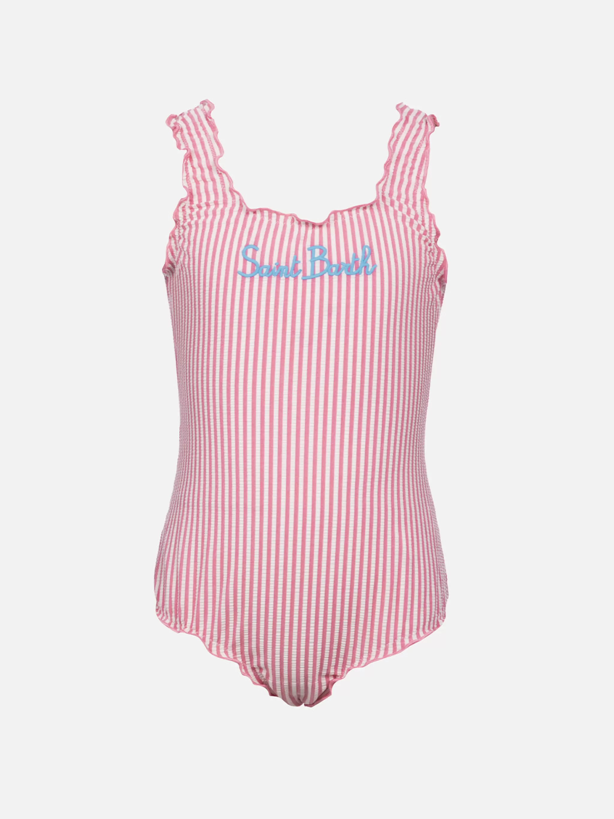 MC2 Saint Barth Girl seersucker one piece swimsuit Clio with contrast frill Discount