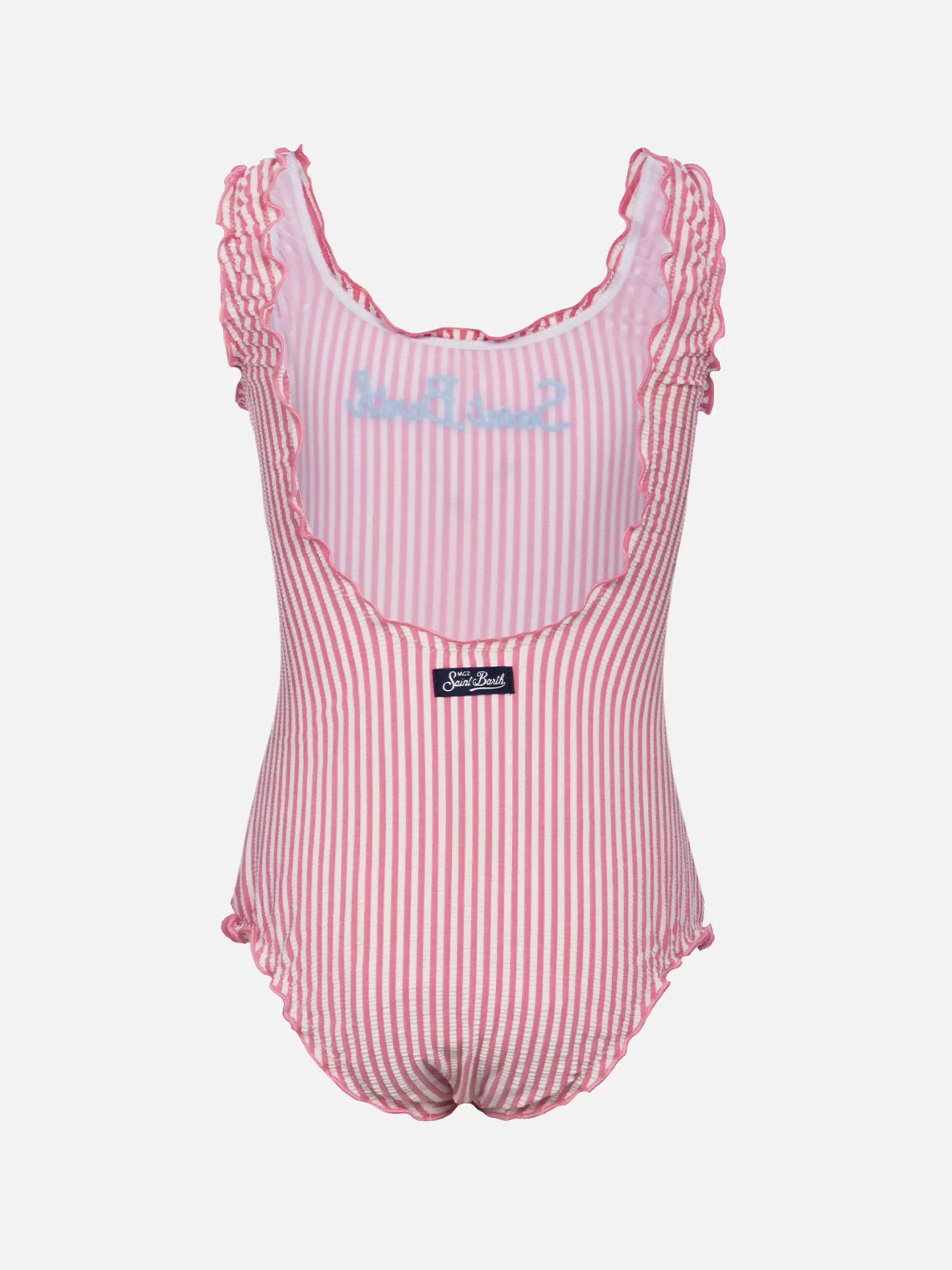 MC2 Saint Barth Girl seersucker one piece swimsuit Clio with contrast frill Discount