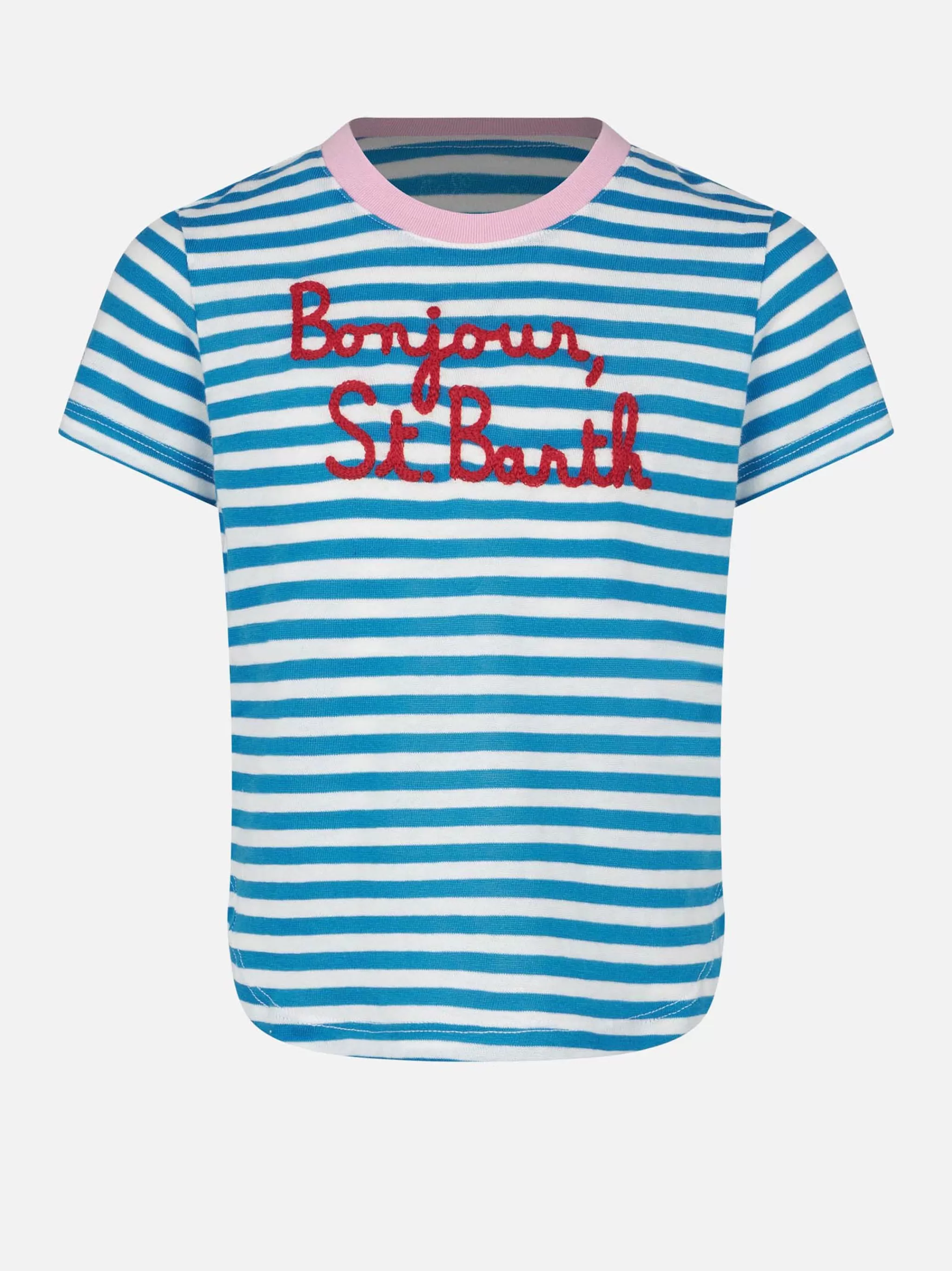 MC2 Saint Barth Girl striped t-shirt with Bonjour St. Barth embroidery Clearance