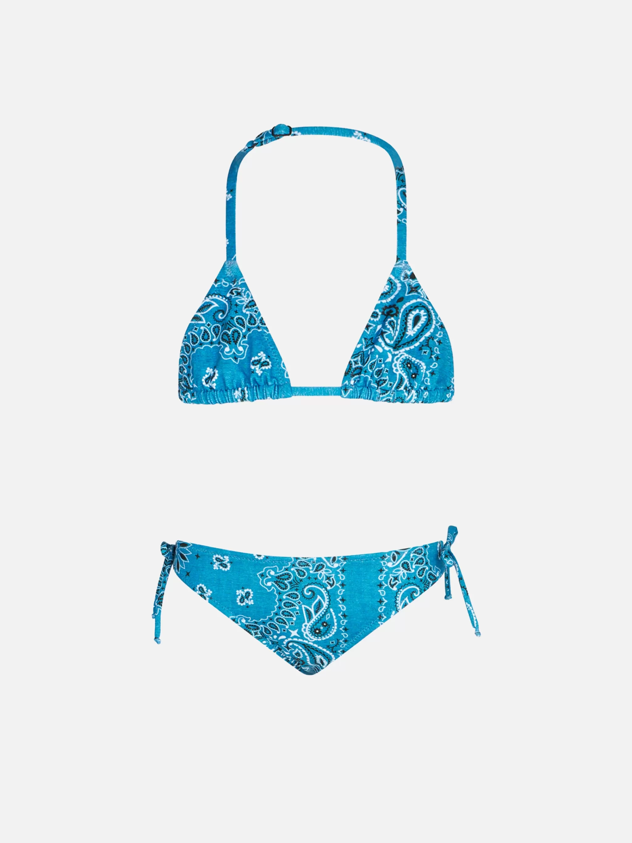 MC2 Saint Barth Girl triangle bikini with denim bandanna print Discount