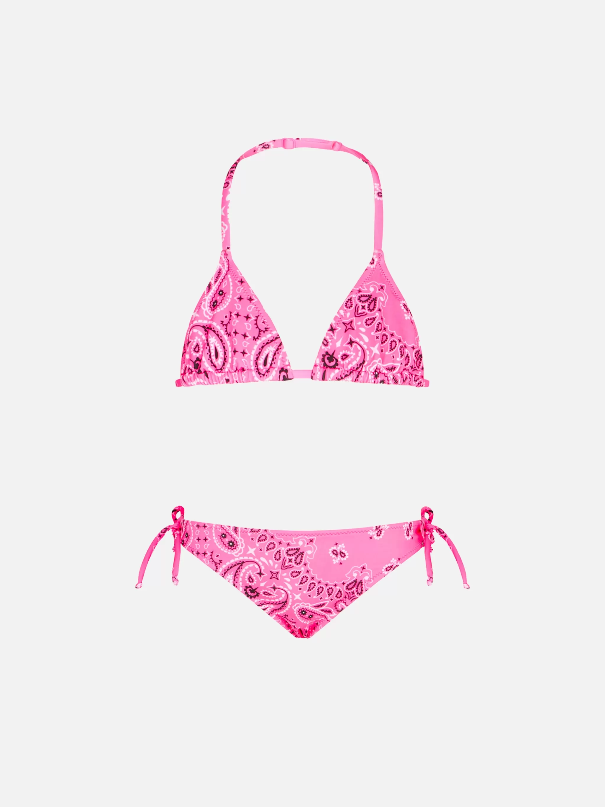 MC2 Saint Barth Girl triangle bikini with fluo pink bandanna print Flash Sale