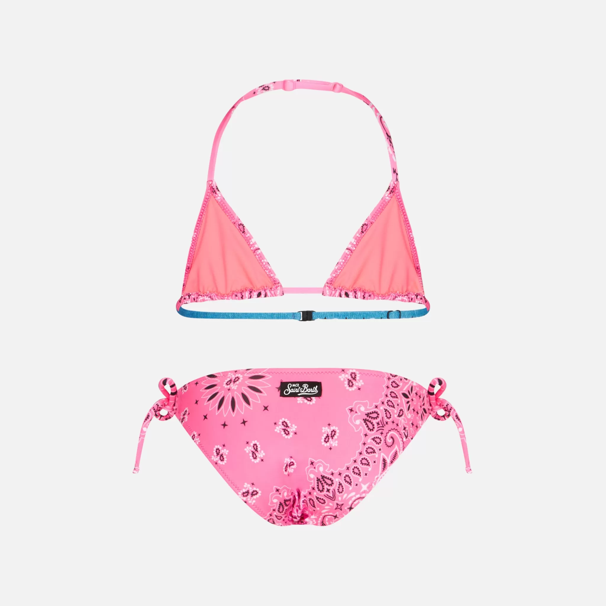 MC2 Saint Barth Girl triangle bikini with fluo pink bandanna print Flash Sale