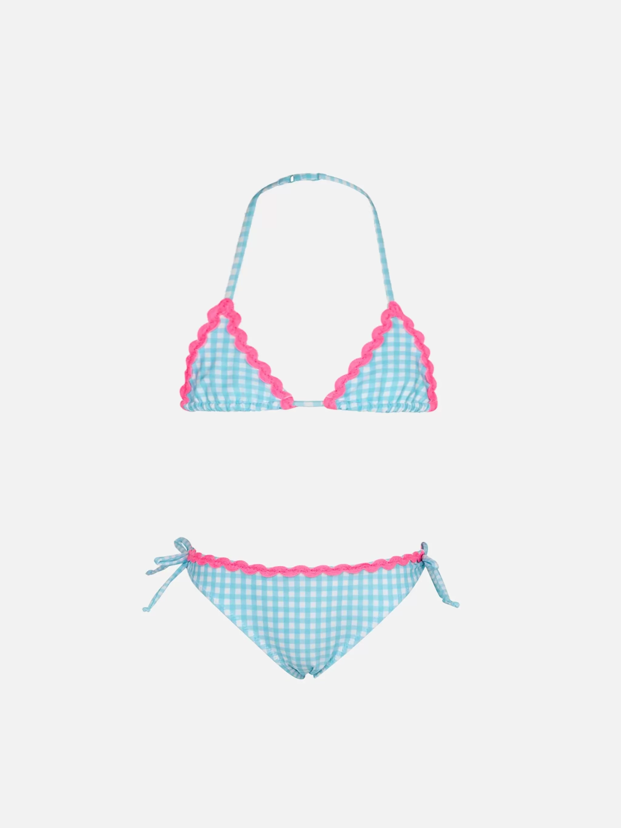 MC2 Saint Barth Girl triangle bikini with light blue gingham print Discount