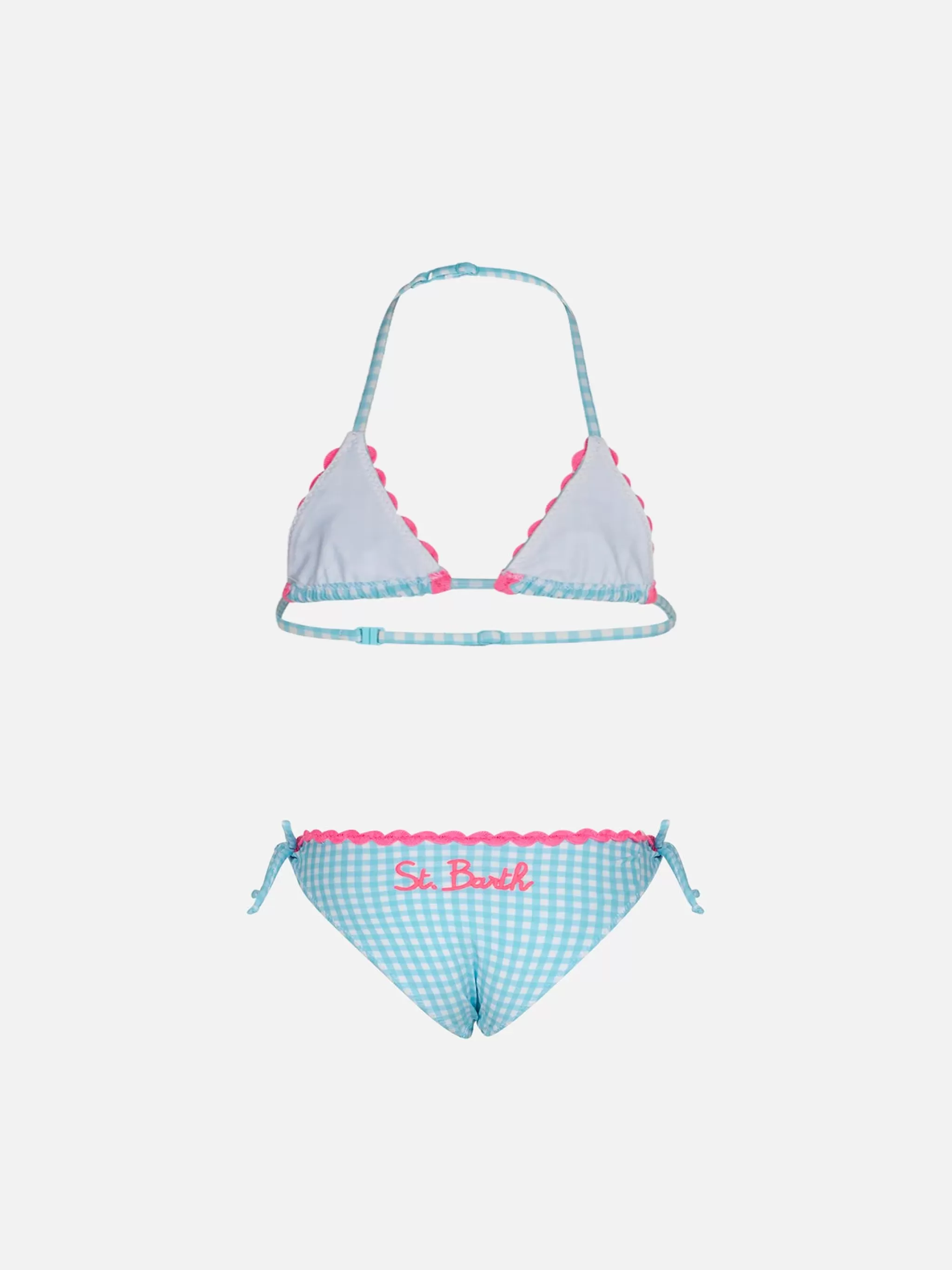 MC2 Saint Barth Girl triangle bikini with light blue gingham print Discount