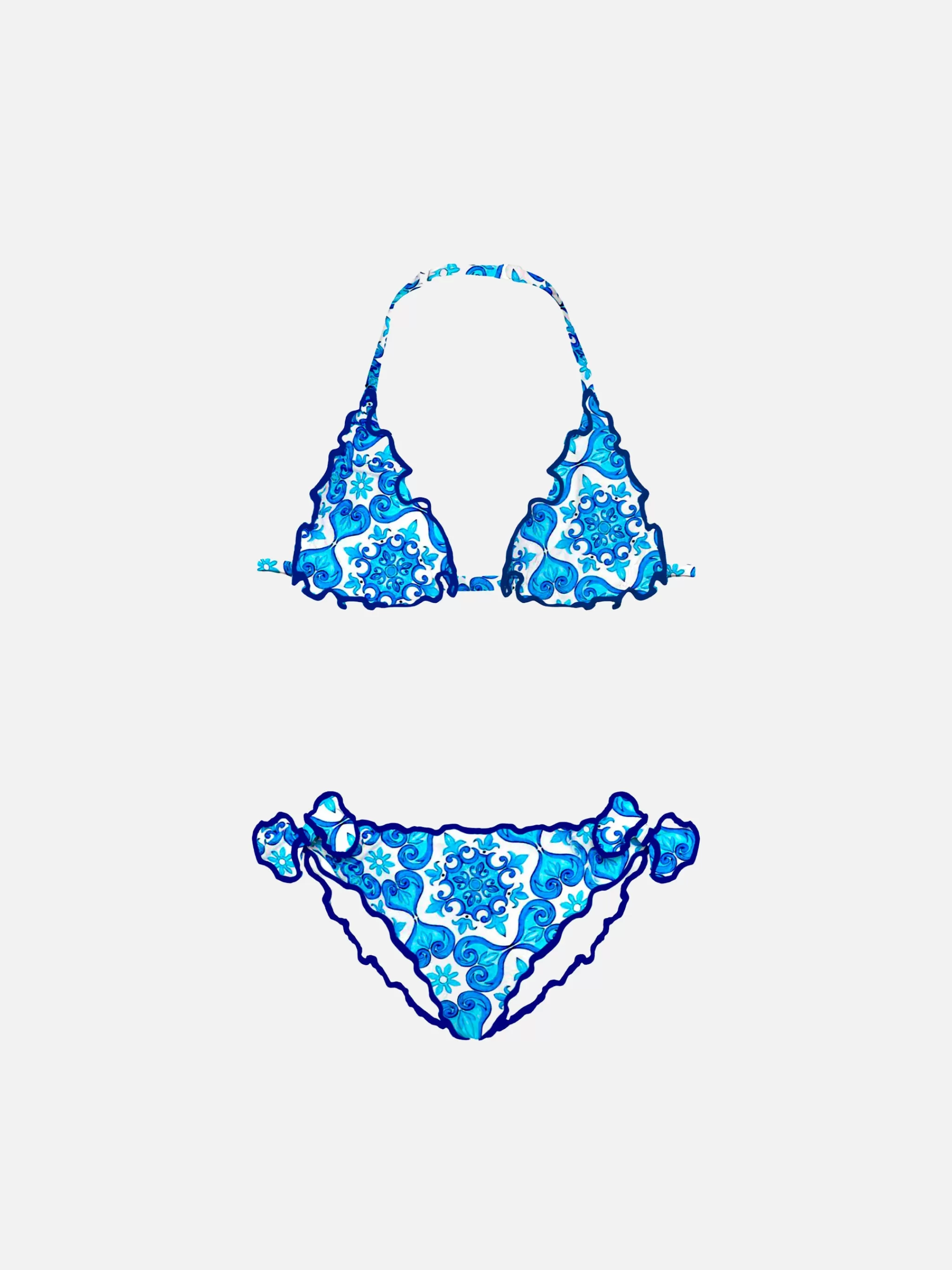 MC2 Saint Barth Girl triangle bikini with majolica print Cheap