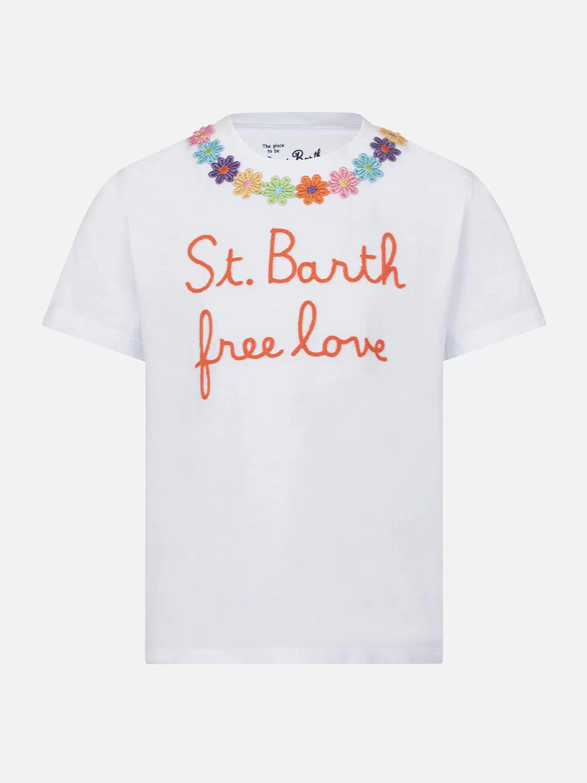 MC2 Saint Barth Girl t-shirt with daisy embroidery and patch Flash Sale