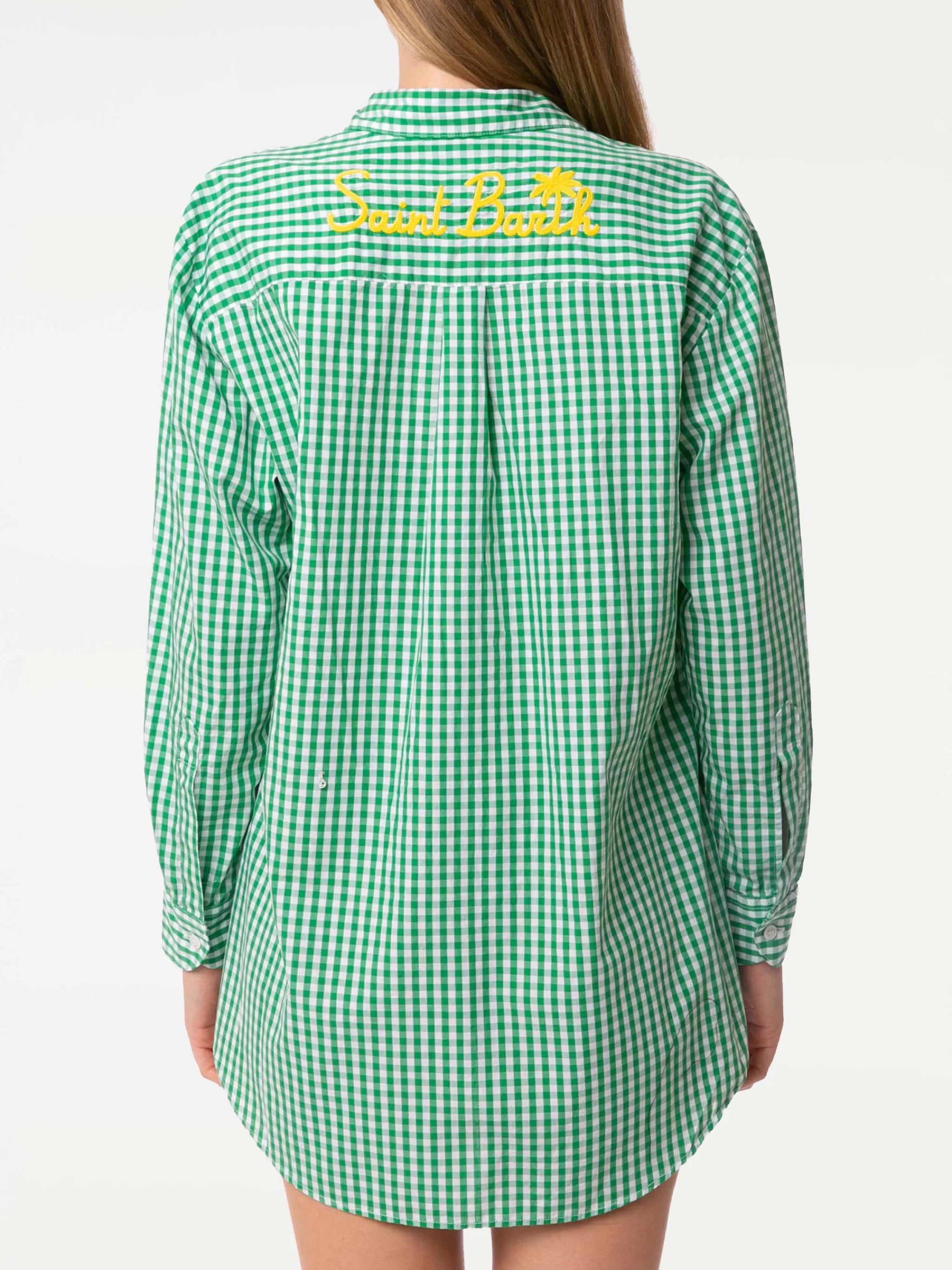 MC2 Saint Barth Green gingham cotton shirt with embroidery New