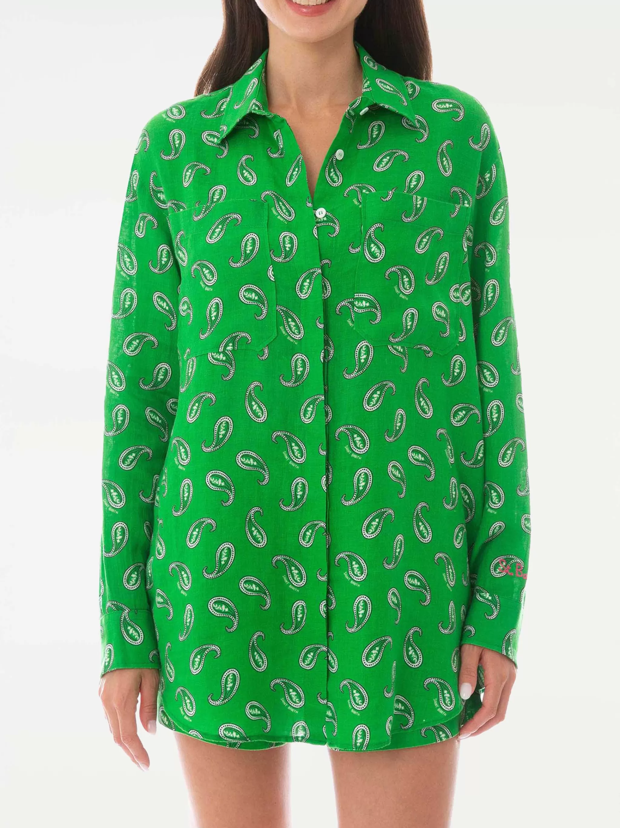 MC2 Saint Barth Green paisley linen shirt Flash Sale