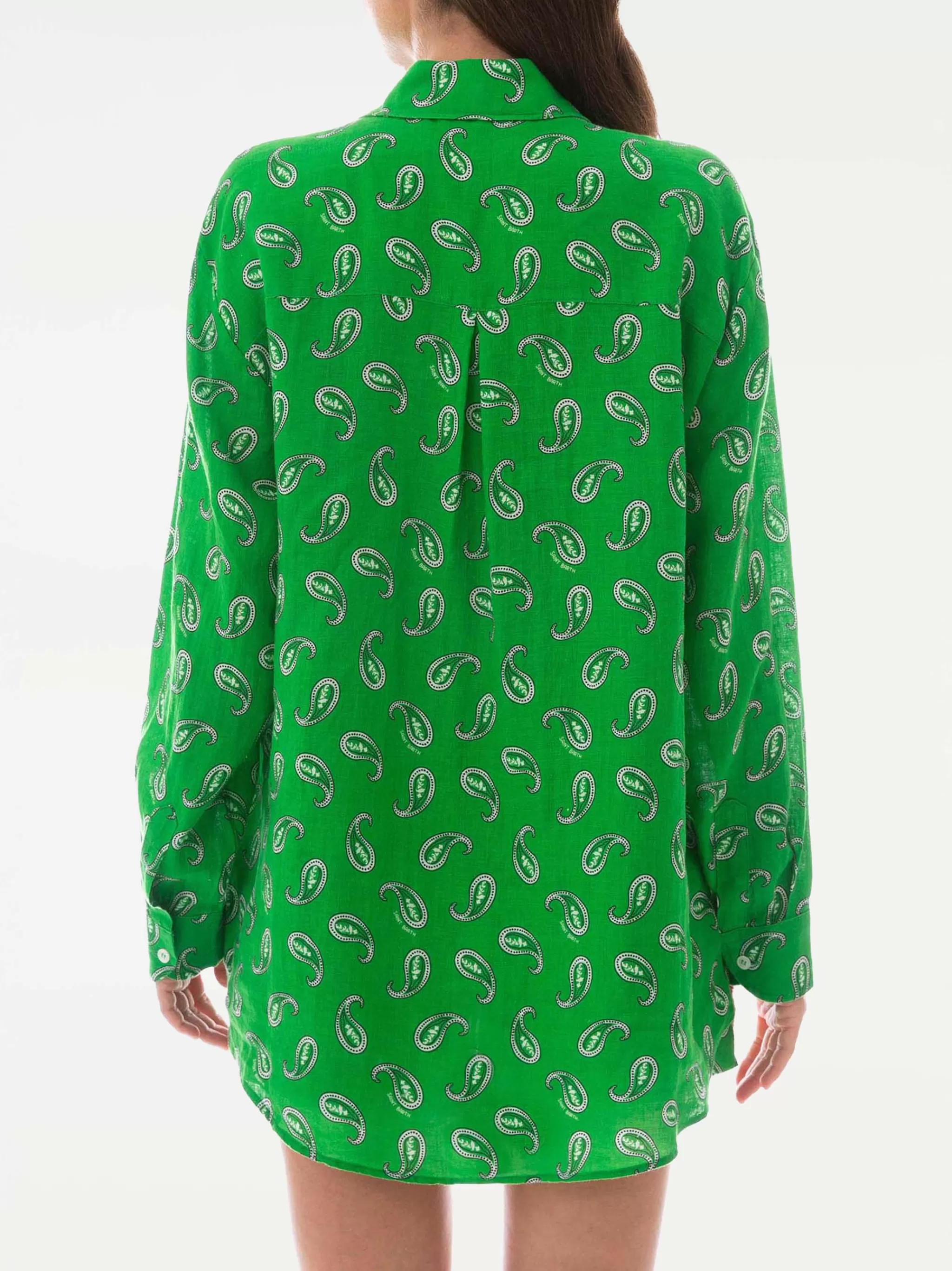 MC2 Saint Barth Green paisley linen shirt Flash Sale