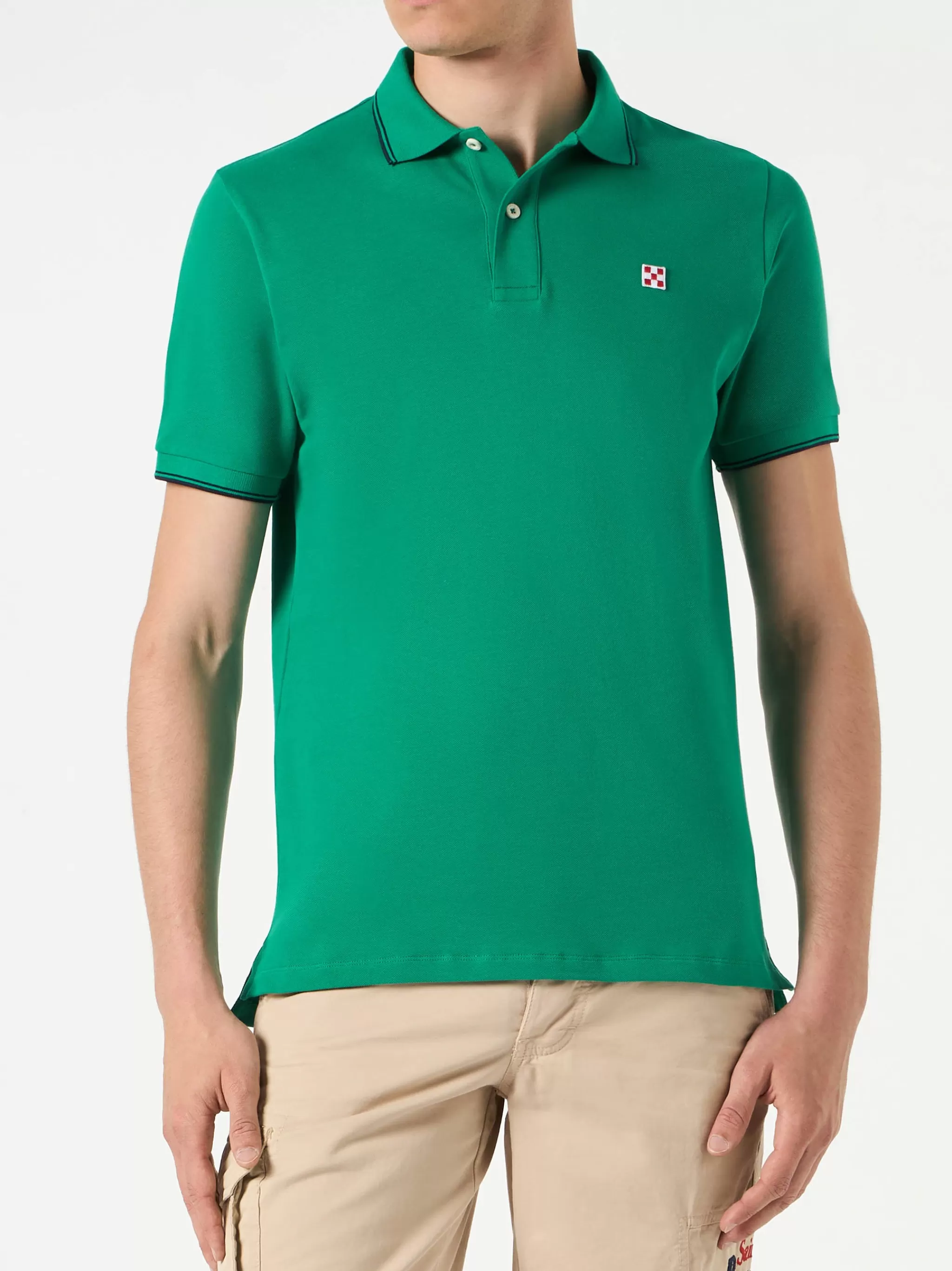 MC2 Saint Barth Green piquet polo with St. Barth logo Cheap