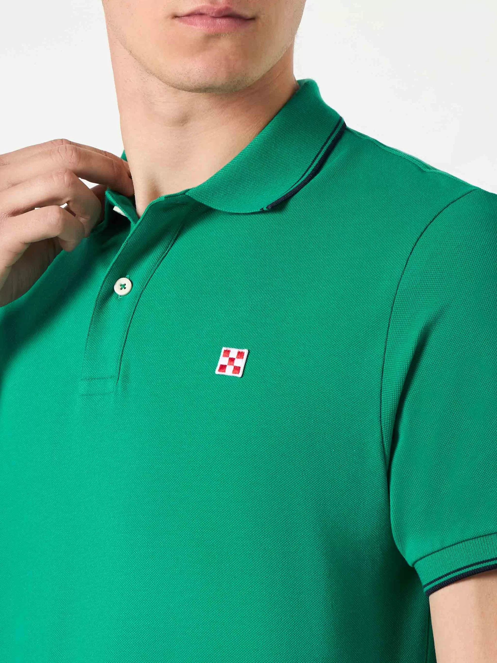 MC2 Saint Barth Green piquet polo with St. Barth logo Cheap