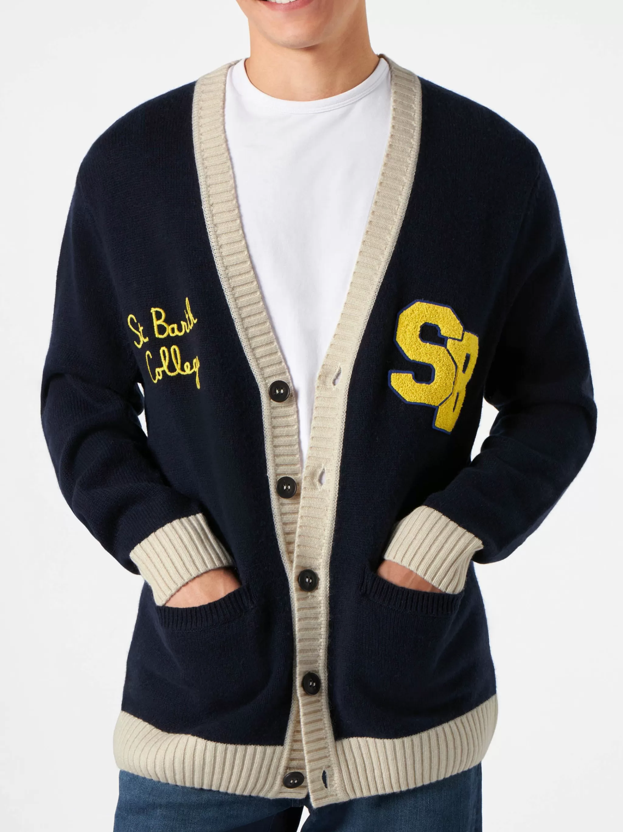 MC2 Saint Barth Knitted cardigan with patch and St. Barth College embroidery Online