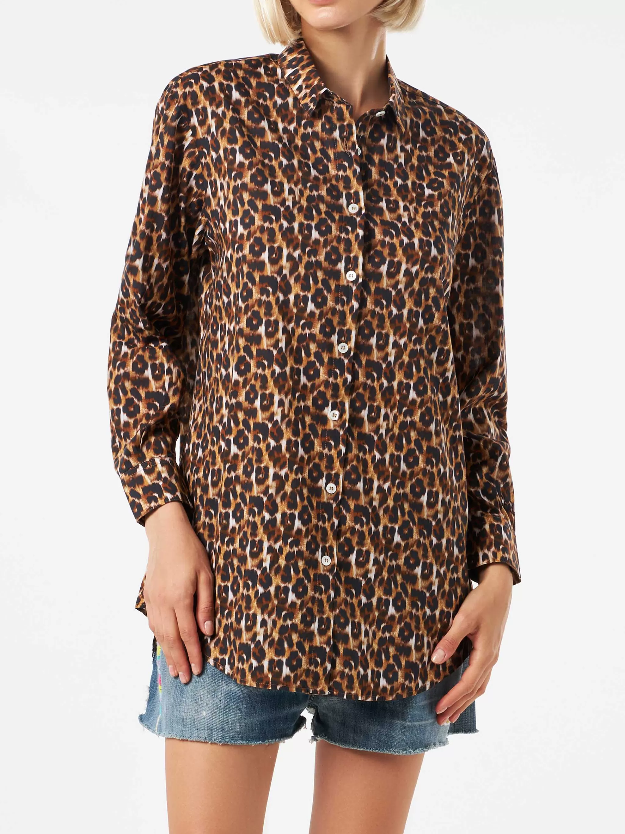 MC2 Saint Barth Leopard print cotton shirt with embroidery Clearance