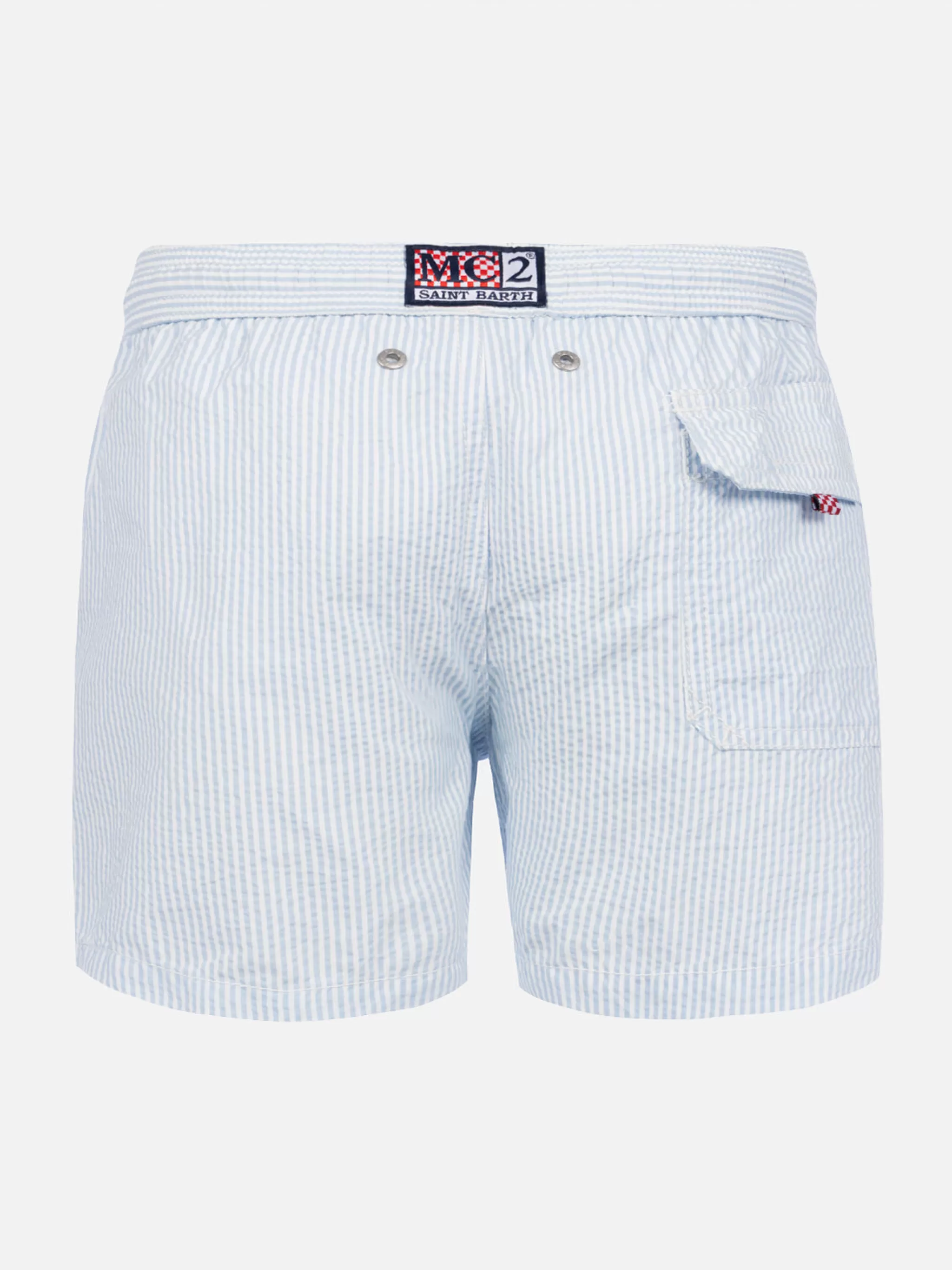 MC2 Saint Barth Light blue striped print boy swimshorts Flash Sale