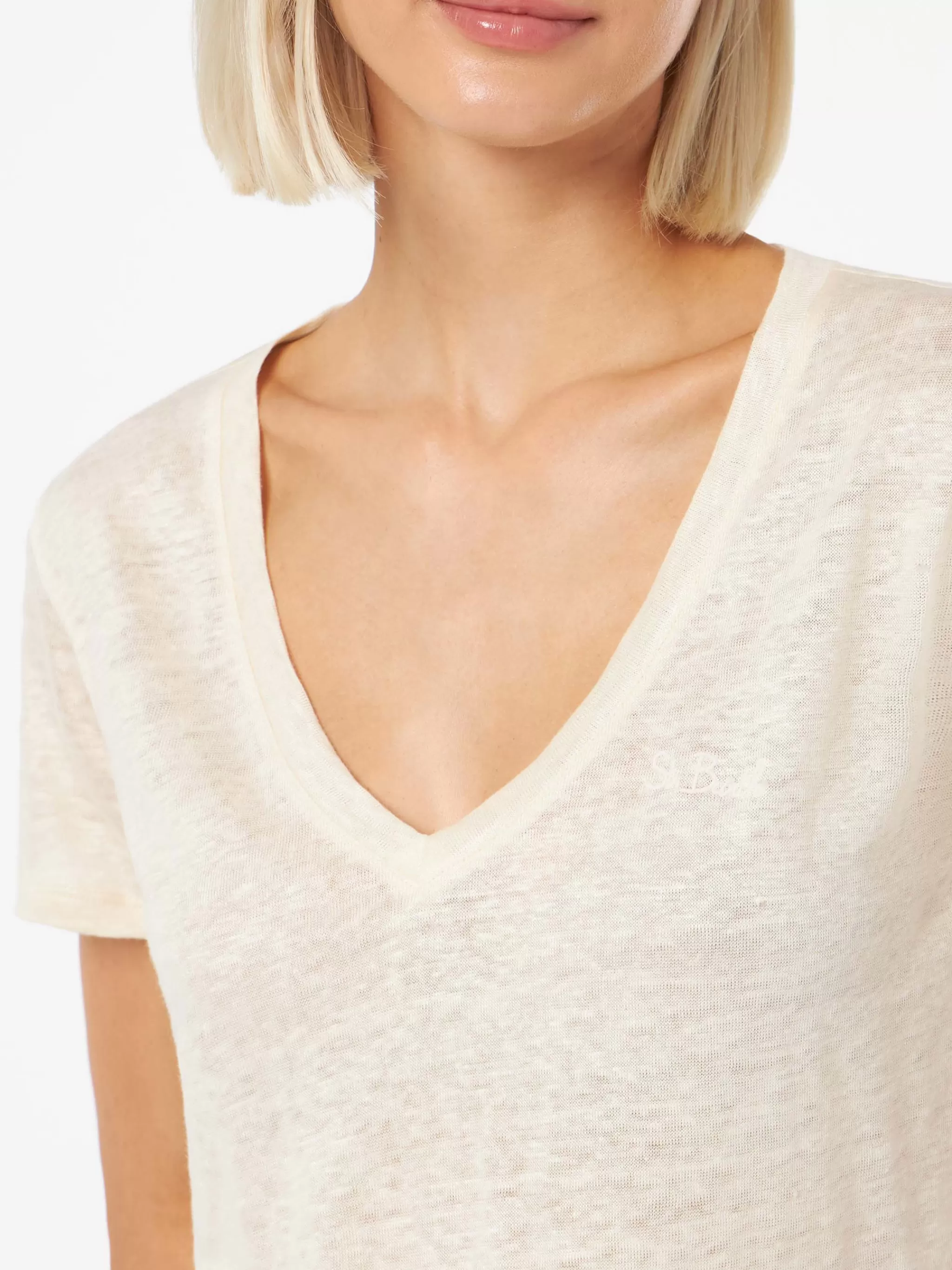 MC2 Saint Barth Linen jersey off-white V-neck t-shirt Eloise Flash Sale